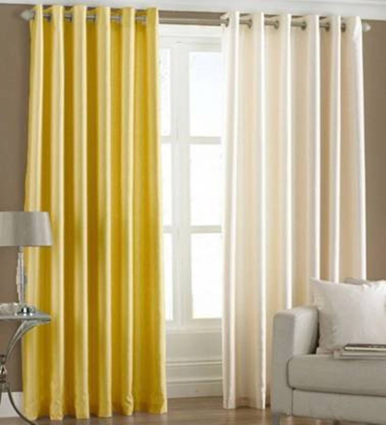 N2C Home Solid Semi-Transparent Eyelet Curtain 7 ft ( Pack of 2 ) - Yellow N2C Home Solid Semi-Transparent Eyelet Curtain 7 ft ( Pack of 2 ) - Yellow