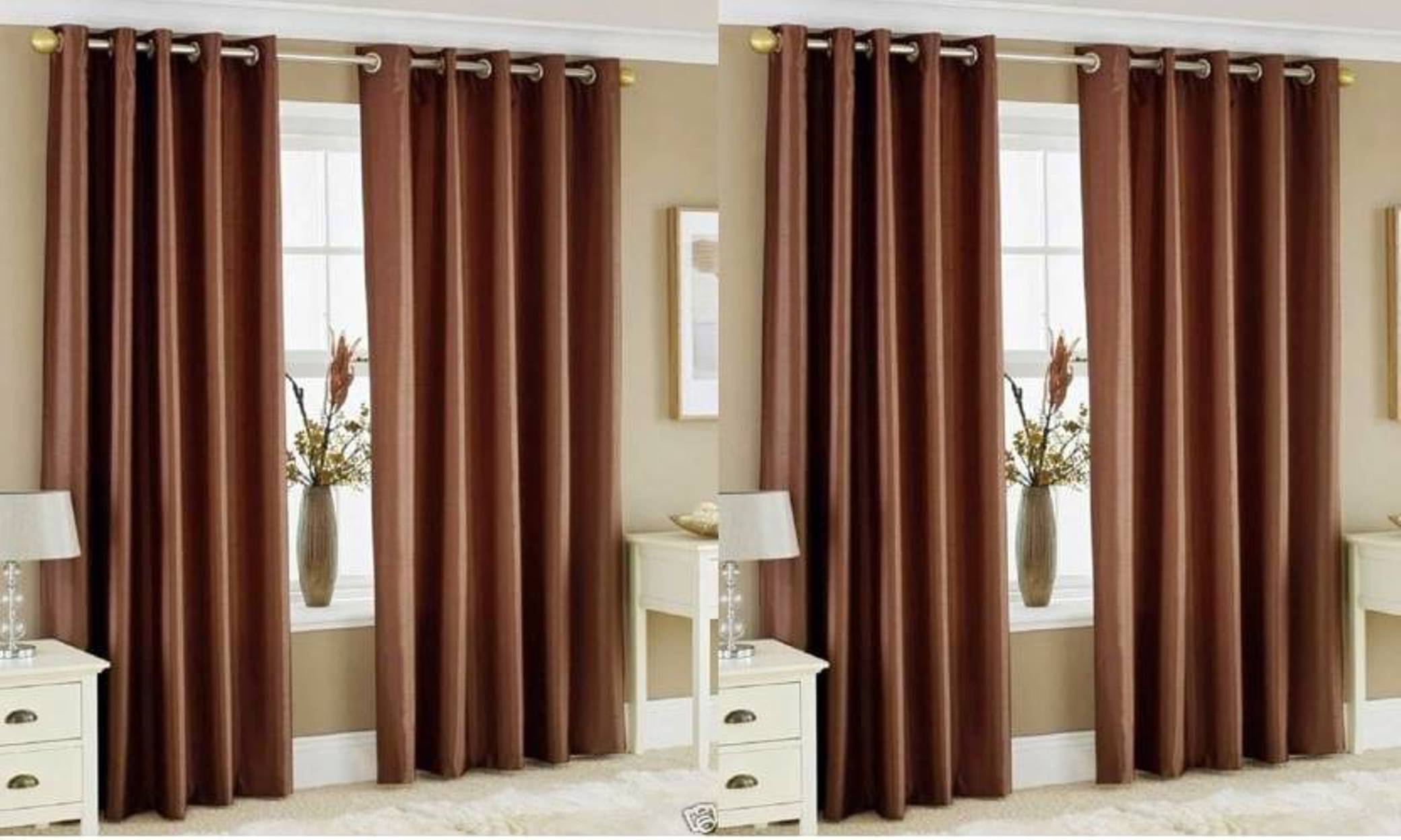     			N2C Home Solid Semi-Transparent Eyelet Curtain 7 ft ( Pack of 4 ) - Brown