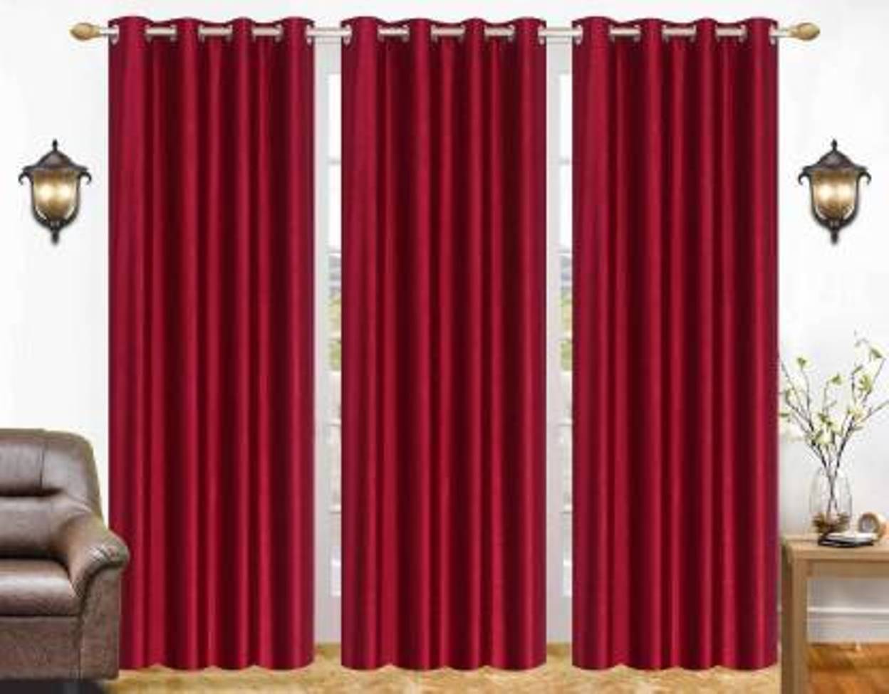     			N2C Home Solid Semi-Transparent Eyelet Curtain 7 ft ( Pack of 3 ) - Maroon