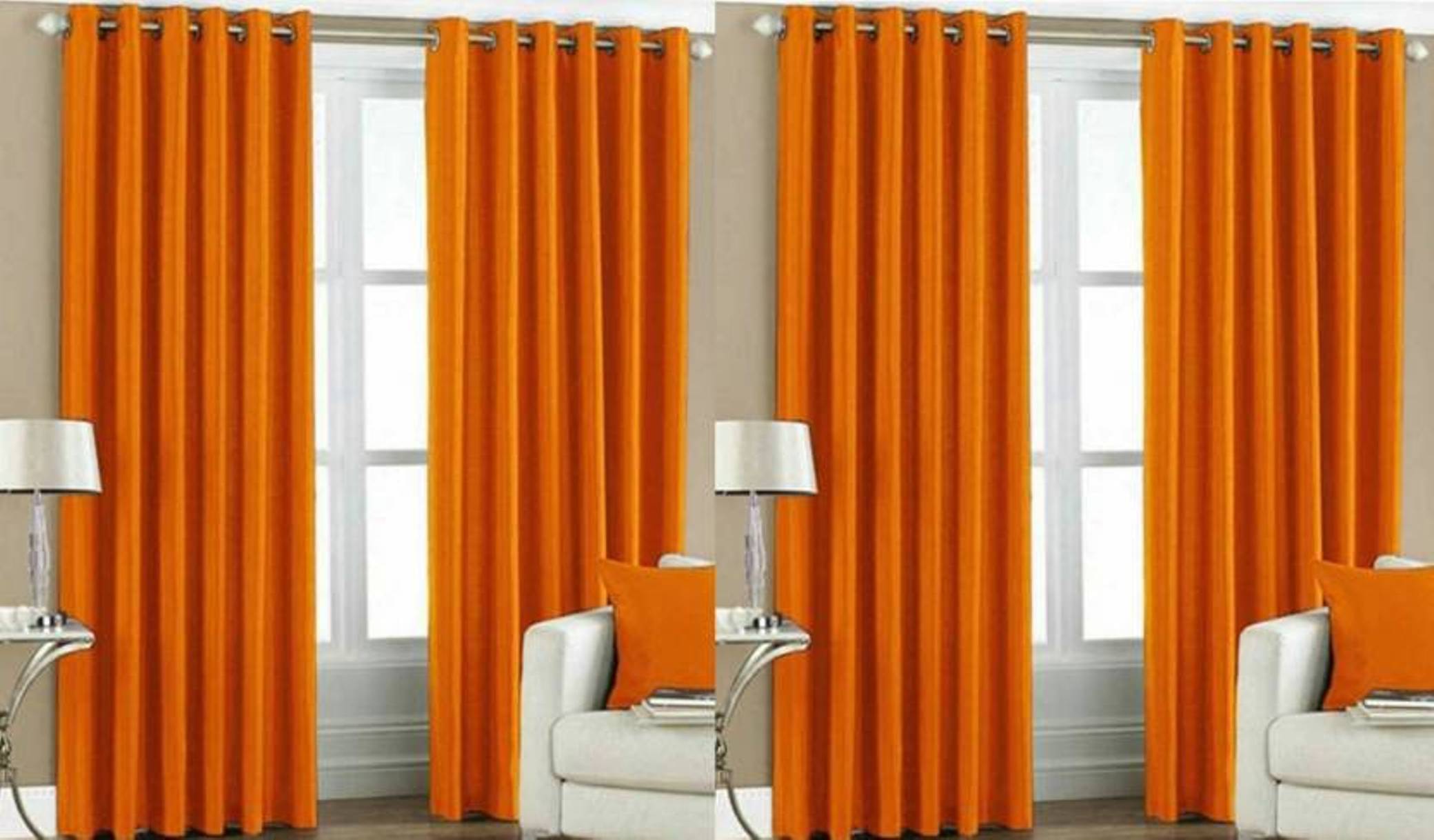 N2C Home Solid Semi-Transparent Eyelet Curtain 7 ft ( Pack of 4 ) - Orange N2C Home Solid Semi-Transparent Eyelet Curtain 7 ft ( Pack of 4 ) - Orange