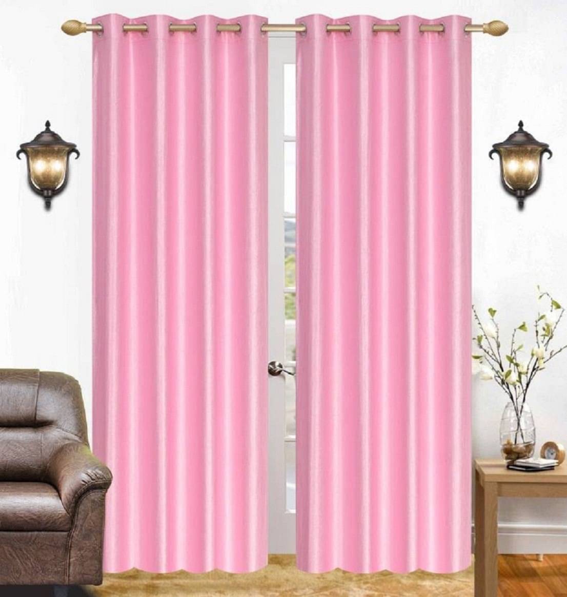     			N2C Home Solid Semi-Transparent Eyelet Curtain 9 ft ( Pack of 2 ) - Pink