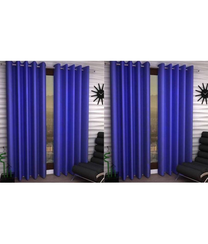 N2C Home Solid Semi-Transparent Eyelet Curtain 7 ft ( Pack of 4 ) - Blue N2C Home Solid Semi-Transparent Eyelet Curtain 7 ft ( Pack of 4 ) - Blue