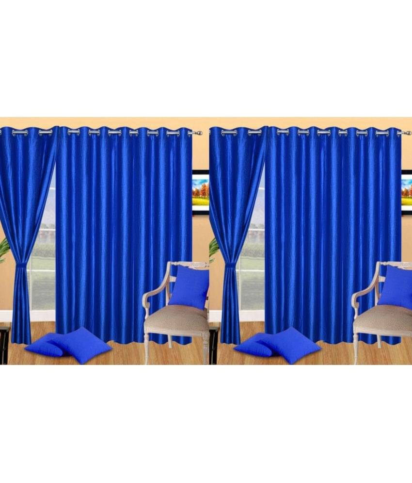 N2C Home Solid Semi-Transparent Eyelet Curtain 7 ft ( Pack of 4 ) - Blue N2C Home Solid Semi-Transparent Eyelet Curtain 7 ft ( Pack of 4 ) - Blue