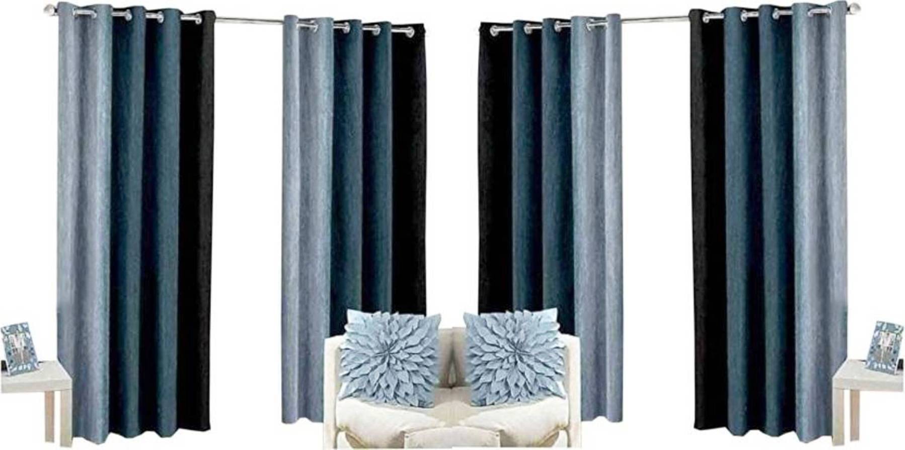 N2C Home Vertical Striped Semi-Transparent Eyelet Curtain 5 ft ( Pack of 4 ) - Black N2C Home Vertical Striped Semi-Transparent Eyelet Curtain 5 ft ( Pack of 4 ) - Black