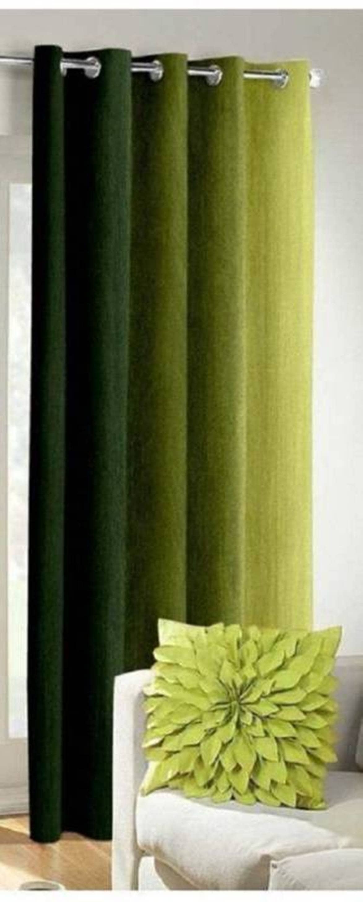 N2C Home Vertical Striped Semi-Transparent Eyelet Curtain 9 ft ( Pack of 1 ) - Green