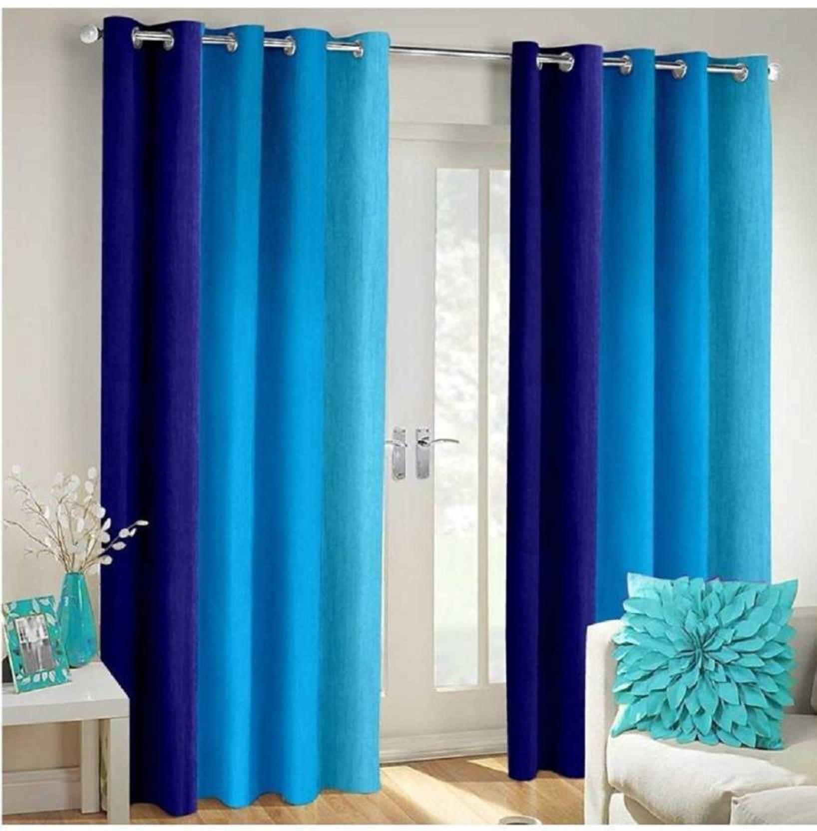 N2C Home Vertical Striped Semi-Transparent Eyelet Curtain 5 ft ( Pack of 2 ) - Blue N2C Home Vertical Striped Semi-Transparent Eyelet Curtain 5 ft ( Pack of 2 ) - Blue