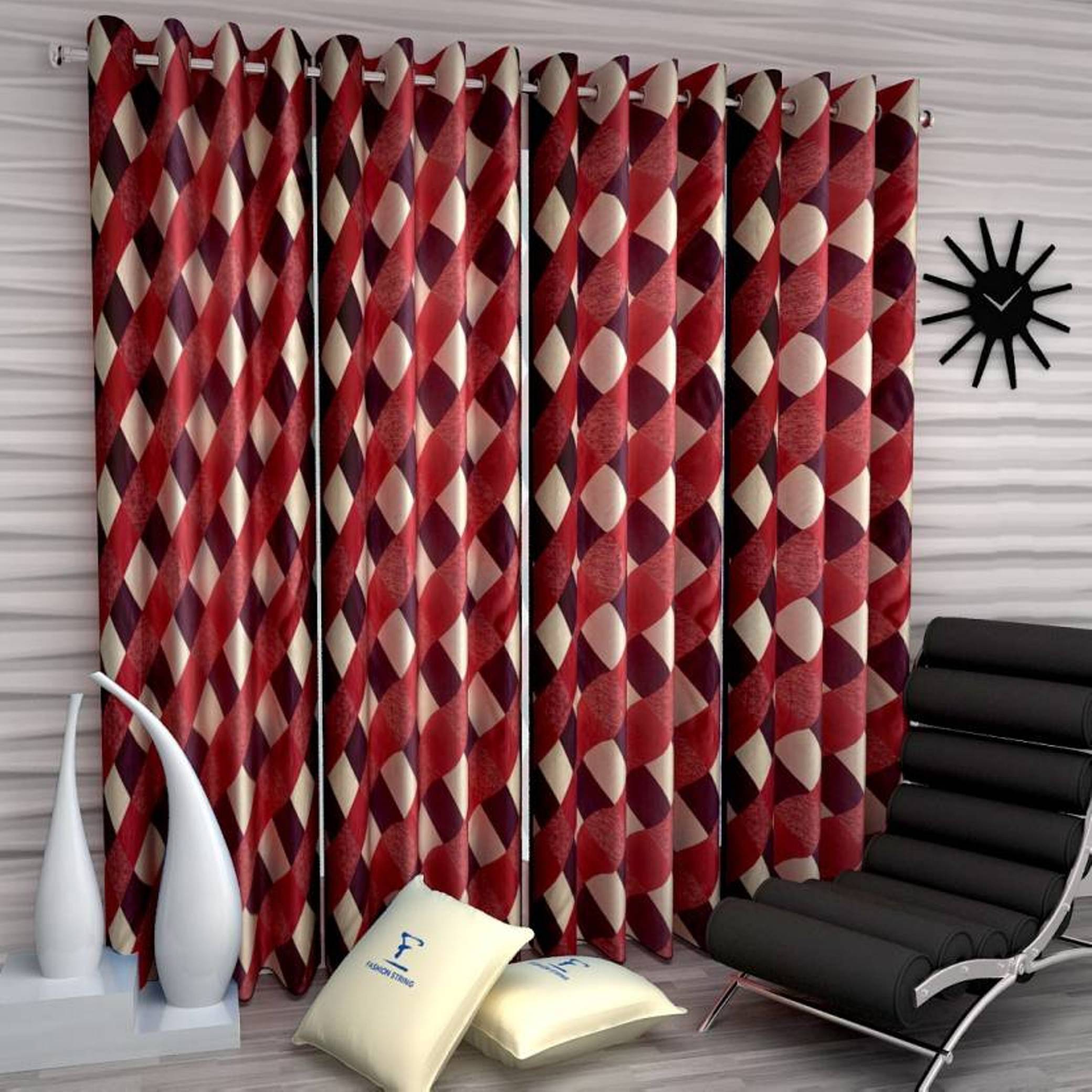 N2C Home Vertical Striped Semi-Transparent Eyelet Curtain 5 ft ( Pack of 4 ) - Maroon N2C Home Vertical Striped Semi-Transparent Eyelet Curtain 5 ft ( Pack of 4 ) - Maroon