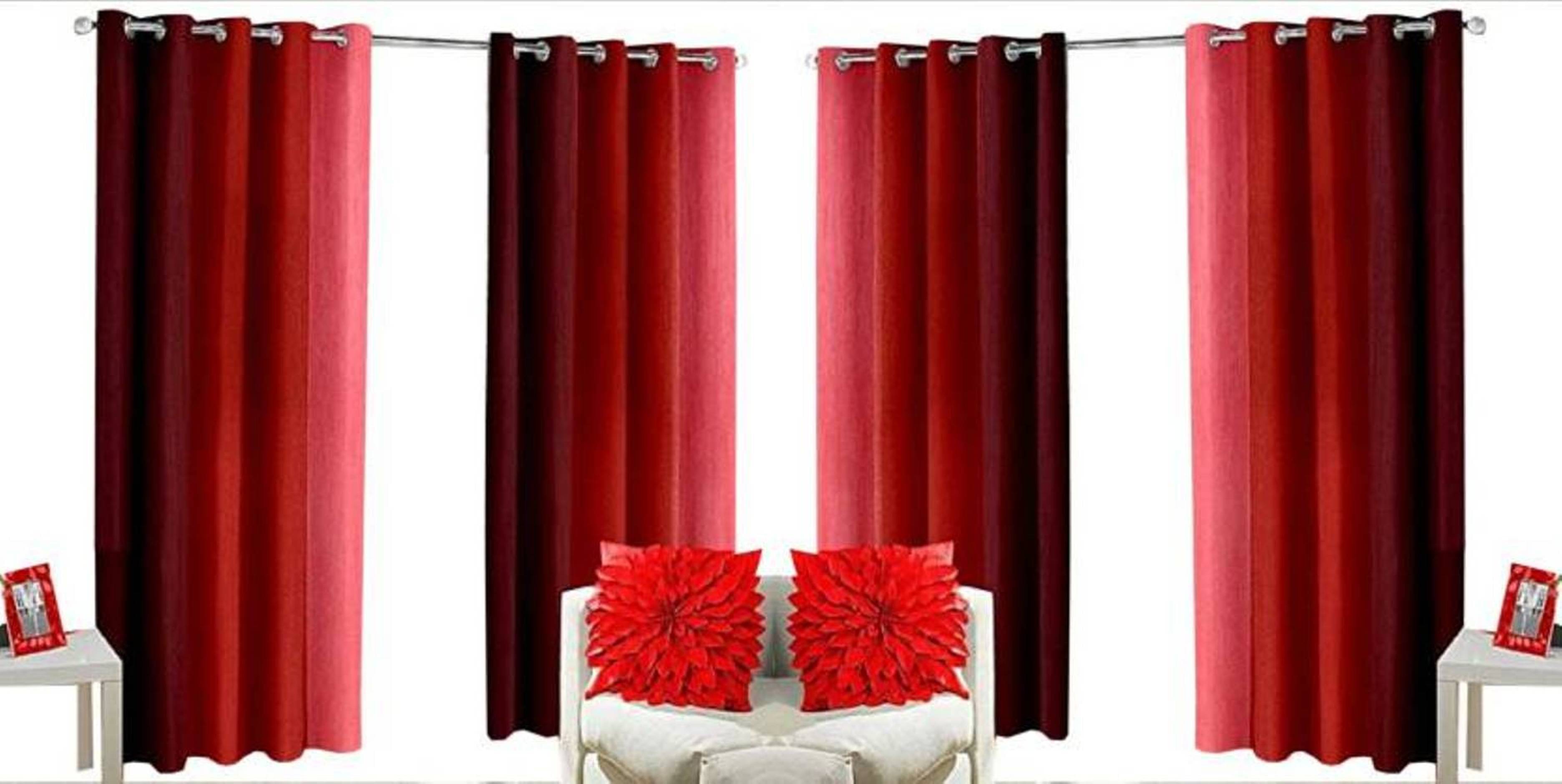 N2C Home Vertical Striped Semi-Transparent Eyelet Curtain 5 ft ( Pack of 4 ) - Red N2C Home Vertical Striped Semi-Transparent Eyelet Curtain 5 ft ( Pack of 4 ) - Red