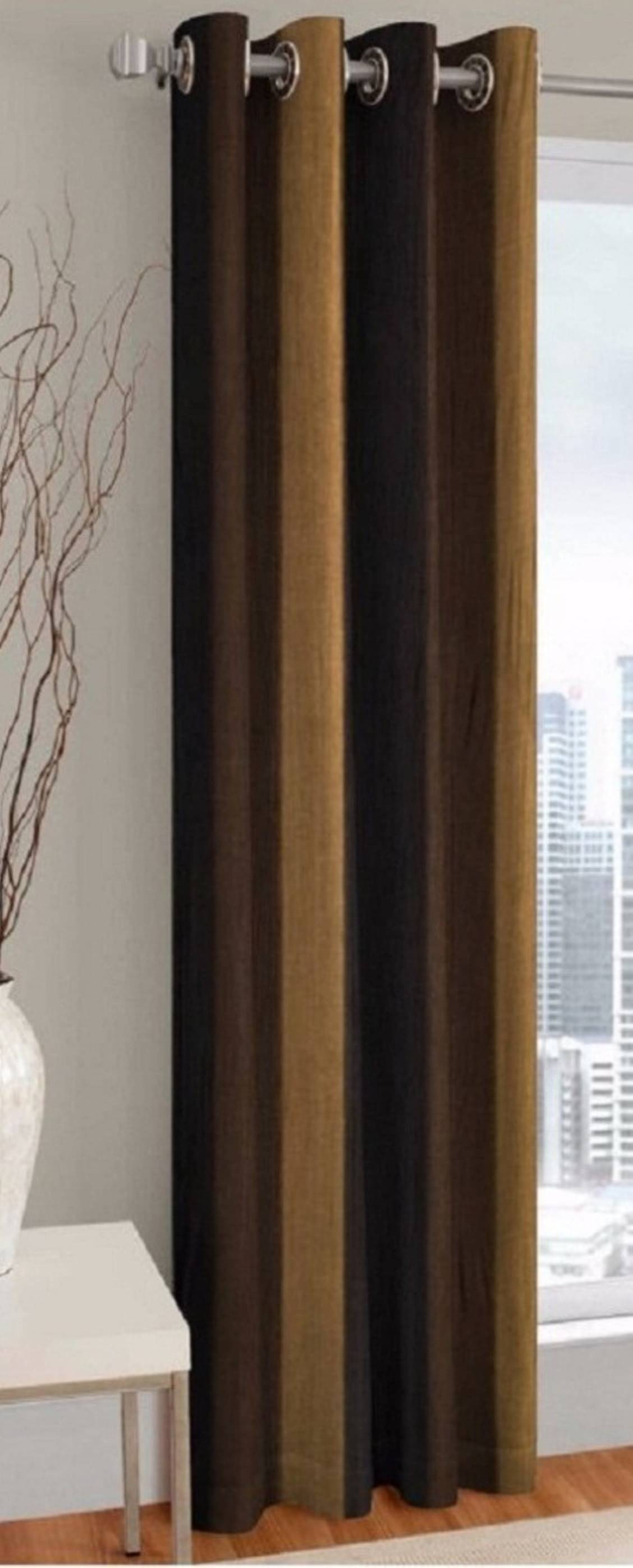 N2C Home Vertical Striped Semi-Transparent Eyelet Curtain 5 ft ( Pack of 1 ) - Brown N2C Home Vertical Striped Semi-Transparent Eyelet Curtain 5 ft ( Pack of 1 ) - Brown
