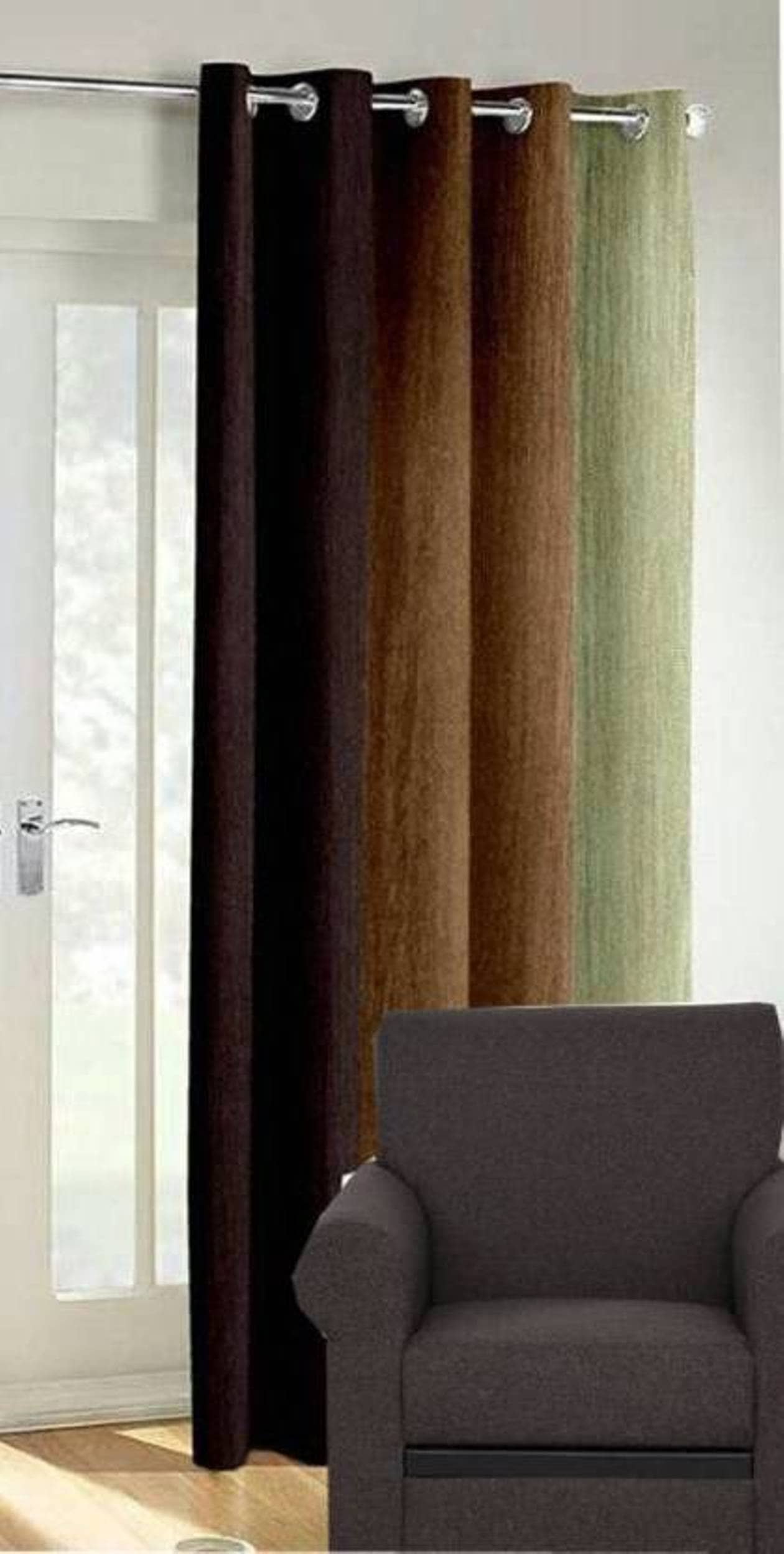 N2C Home Vertical Striped Semi-Transparent Eyelet Curtain 9 ft ( Pack of 1 ) - Brown