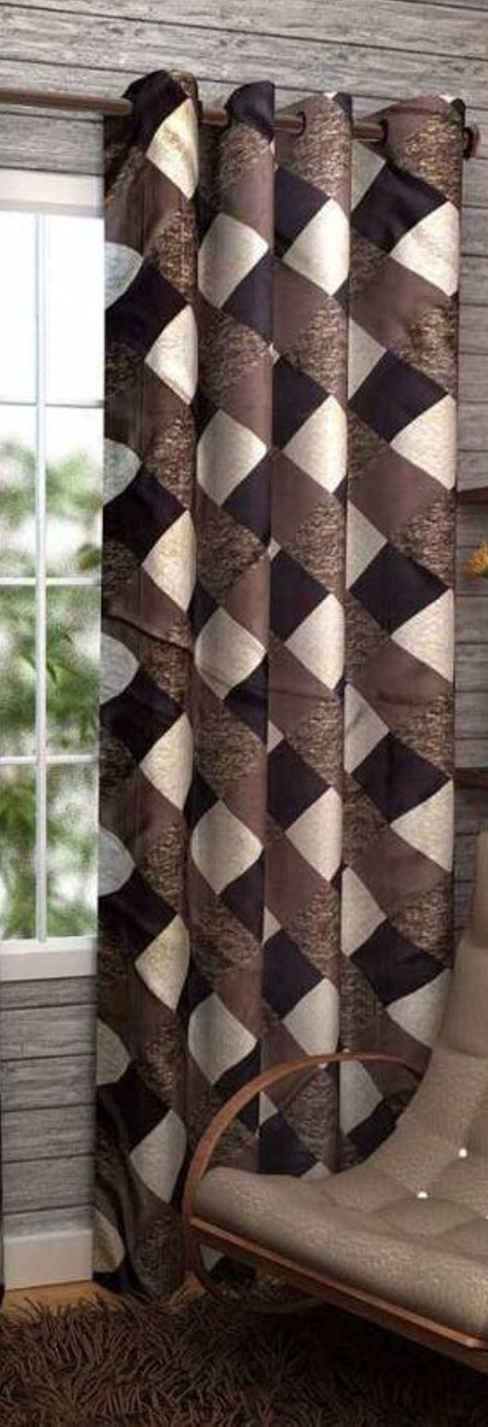     			N2C Home Vertical Striped Semi-Transparent Eyelet Curtain 9 ft ( Pack of 1 ) - Brown