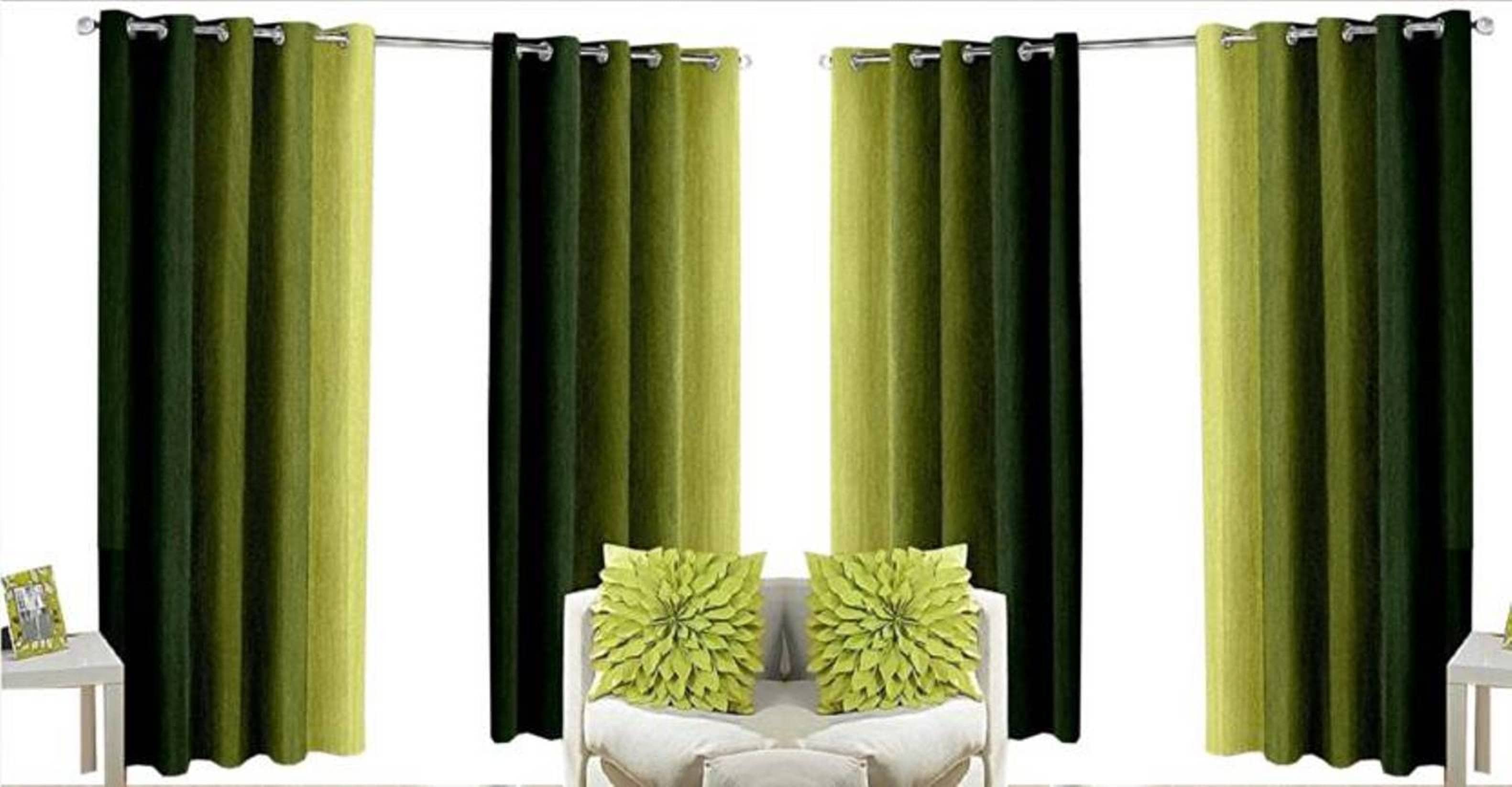 N2C Home Vertical Striped Semi-Transparent Eyelet Curtain 7 ft ( Pack of 4 ) - Green