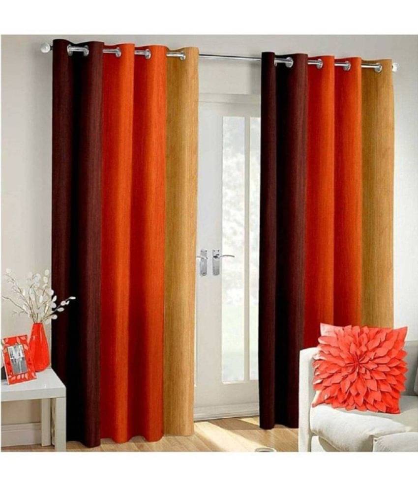 N2C Home Vertical Striped Semi-Transparent Eyelet Curtain 5 ft ( Pack of 2 ) - Orange N2C Home Vertical Striped Semi-Transparent Eyelet Curtain 5 ft ( Pack of 2 ) - Orange