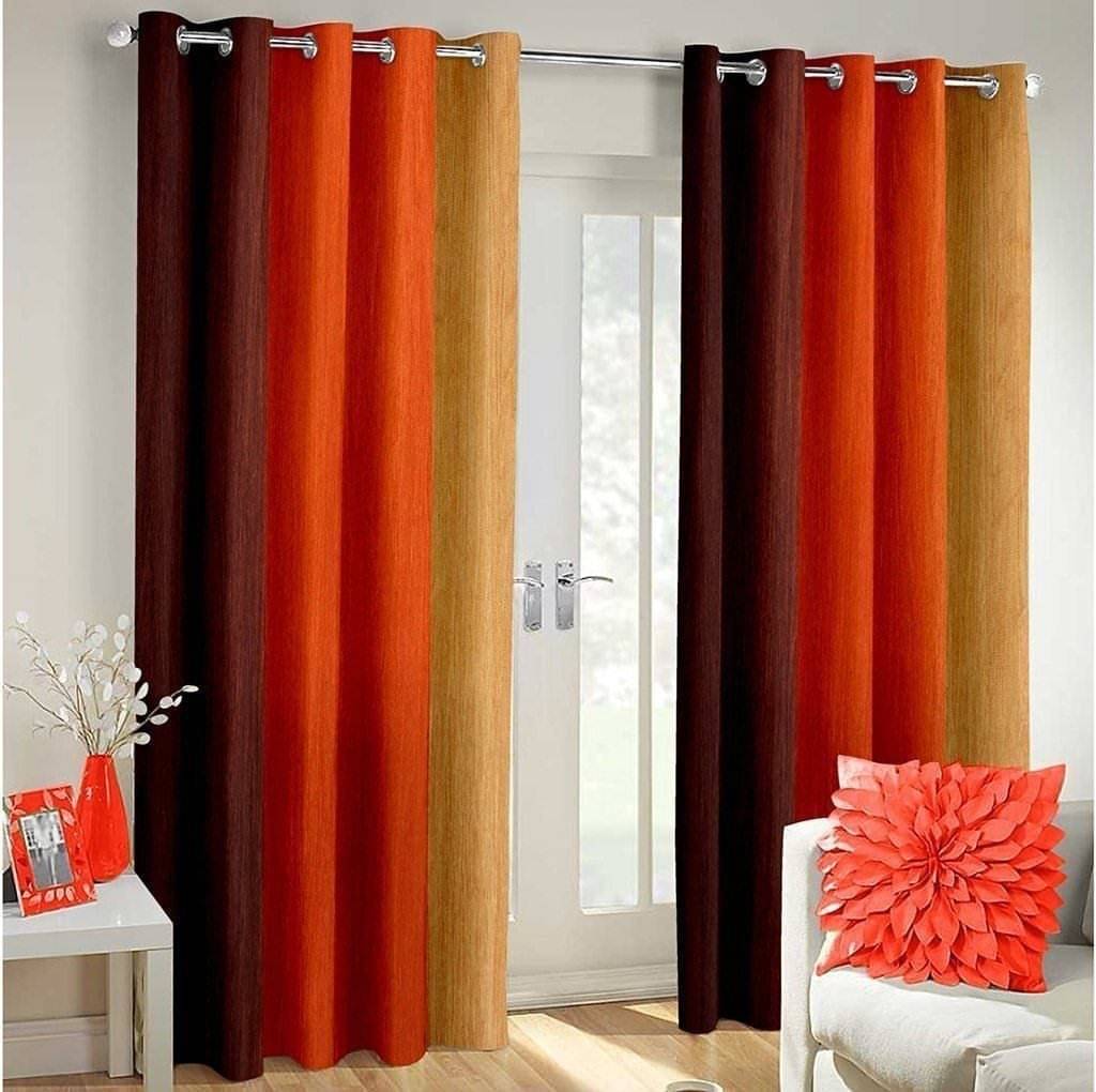     			N2C Home Vertical Striped Semi-Transparent Eyelet Curtain 5 ft ( Pack of 2 ) - Orange