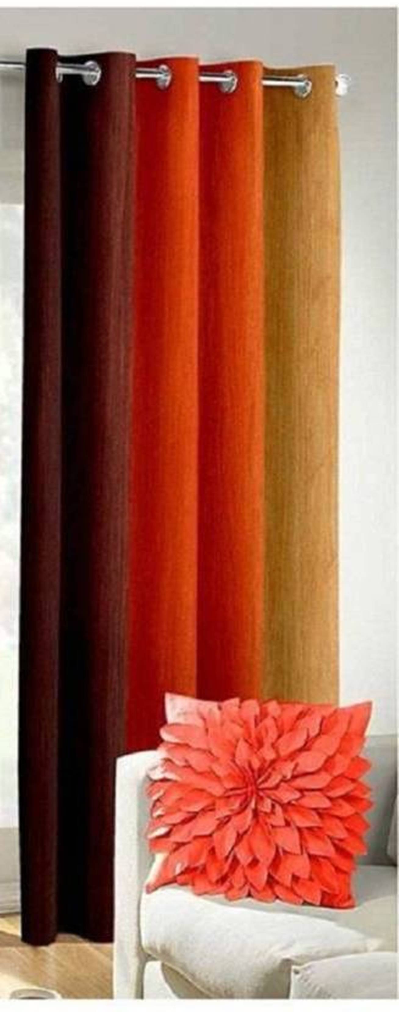    			N2C Home Vertical Striped Semi-Transparent Eyelet Curtain 9 ft ( Pack of 1 ) - Orange