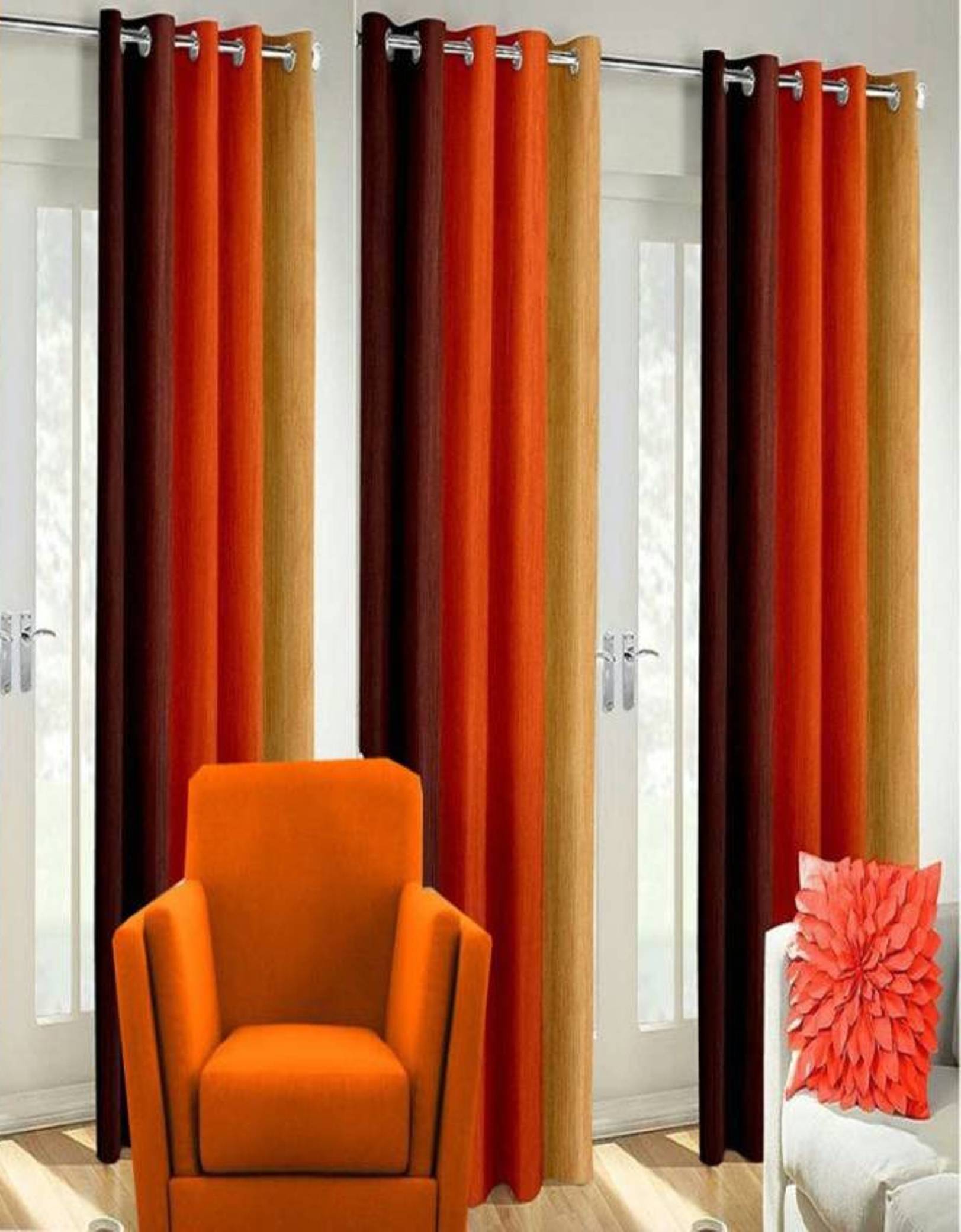 N2C Home Vertical Striped Semi-Transparent Eyelet Curtain 5 ft ( Pack of 3 ) - Orange N2C Home Vertical Striped Semi-Transparent Eyelet Curtain 5 ft ( Pack of 3 ) - Orange