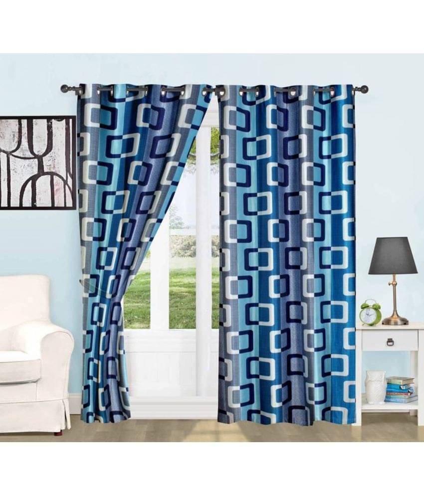 N2C Home Vertical Striped Semi-Transparent Eyelet Curtain 9 ft ( Pack of 2 ) - Blue N2C Home Vertical Striped Semi-Transparent Eyelet Curtain 9 ft ( Pack of 2 ) - Blue
