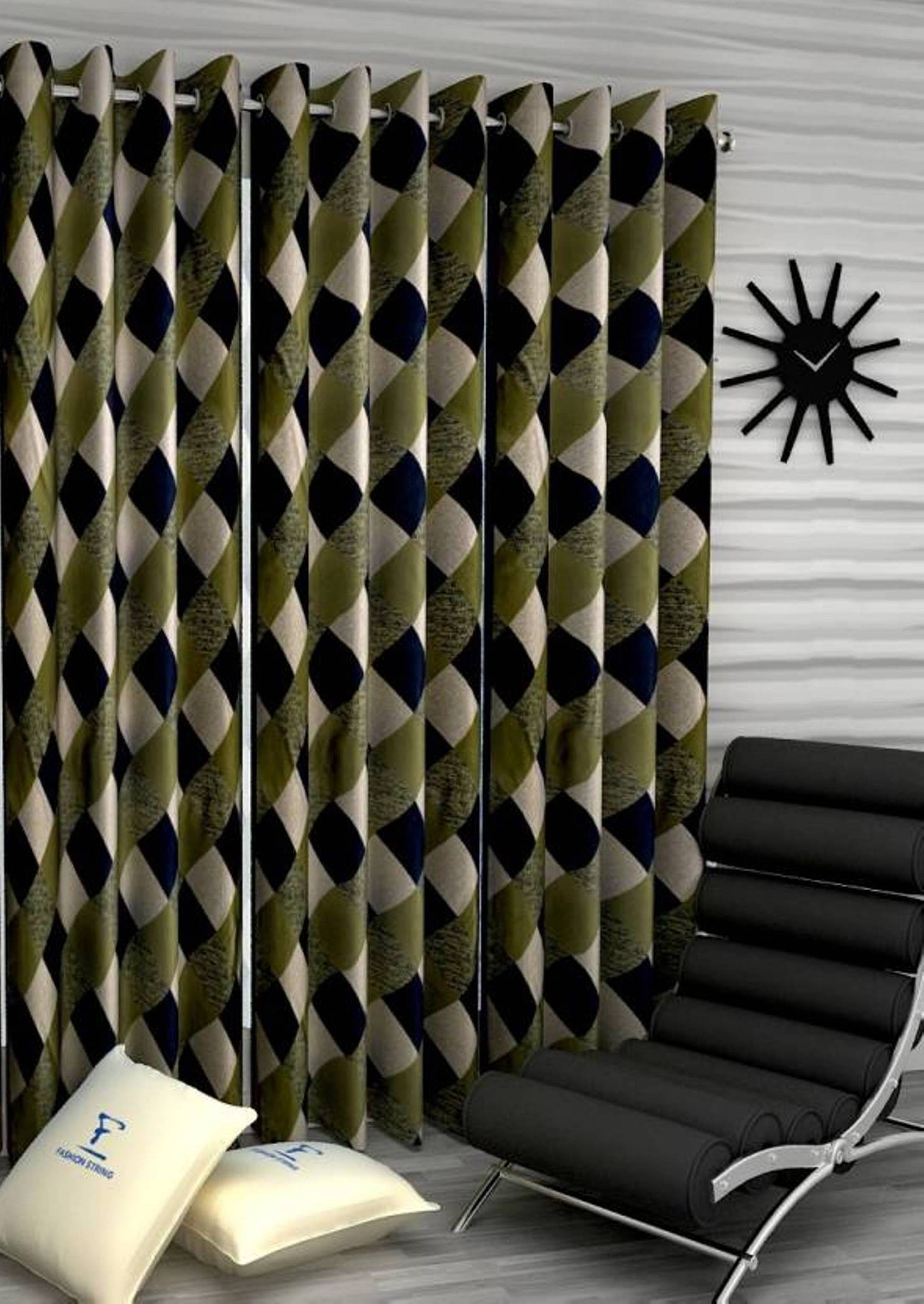    			N2C Home Vertical Striped Semi-Transparent Eyelet Curtain 5 ft ( Pack of 3 ) - Green