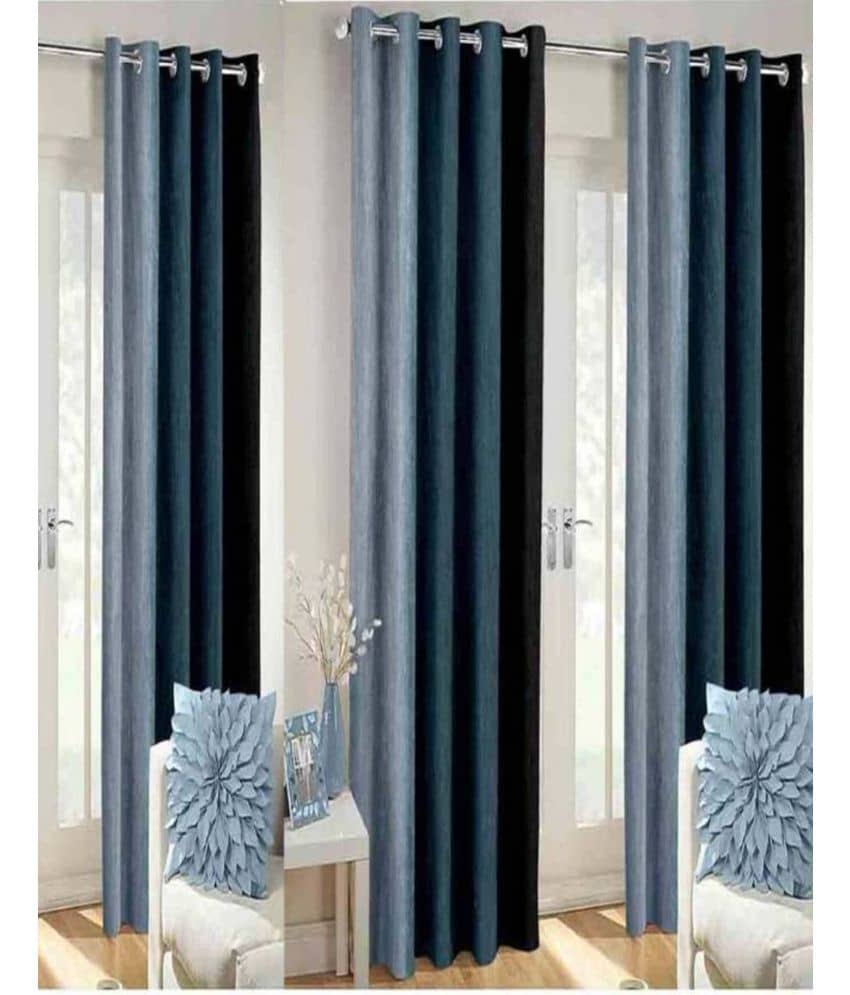 N2C Home Vertical Striped Semi-Transparent Eyelet Curtain 5 ft ( Pack of 3 ) - Black