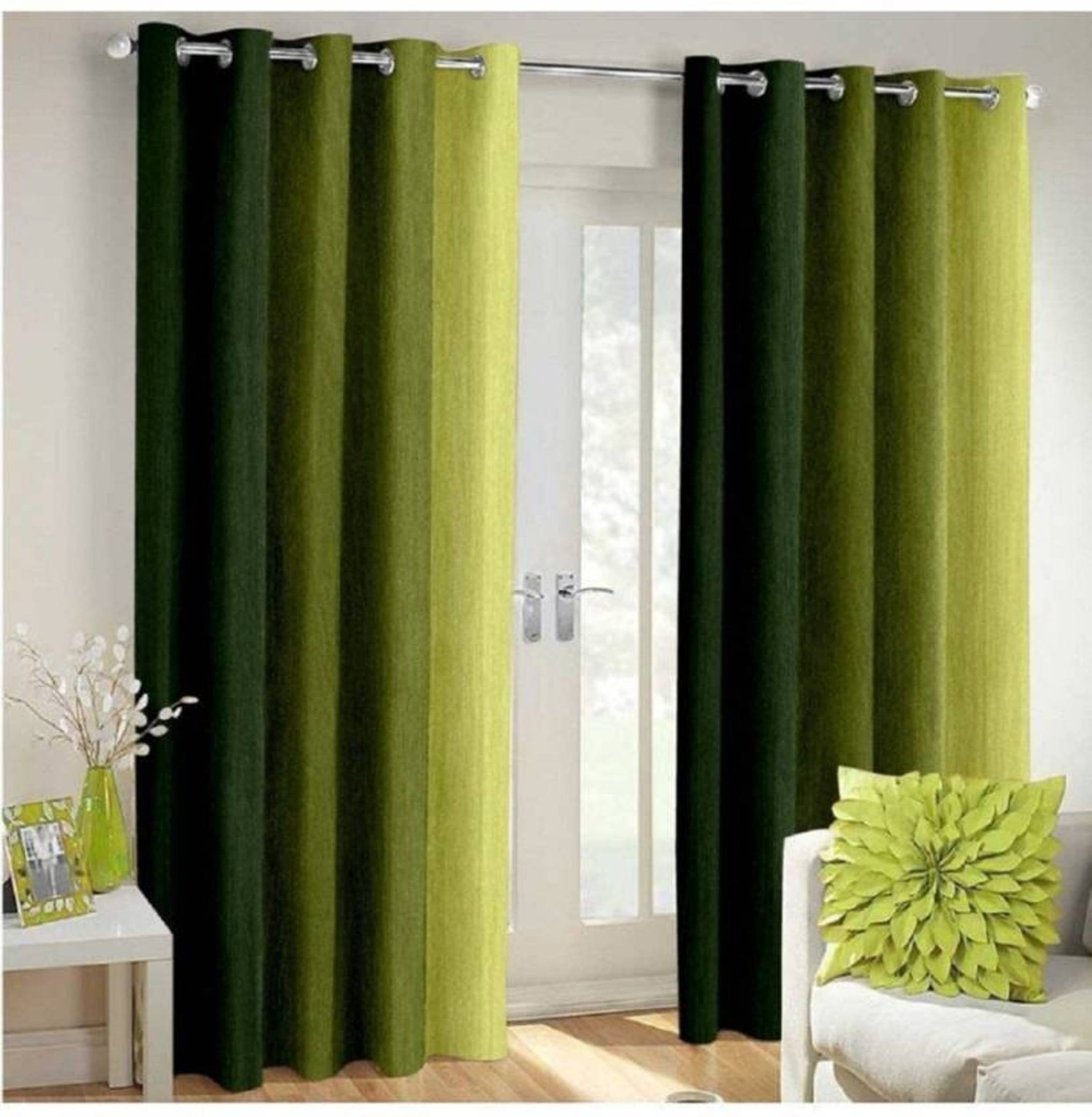     			N2C Home Vertical Striped Semi-Transparent Eyelet Curtain 5 ft ( Pack of 2 ) - Green