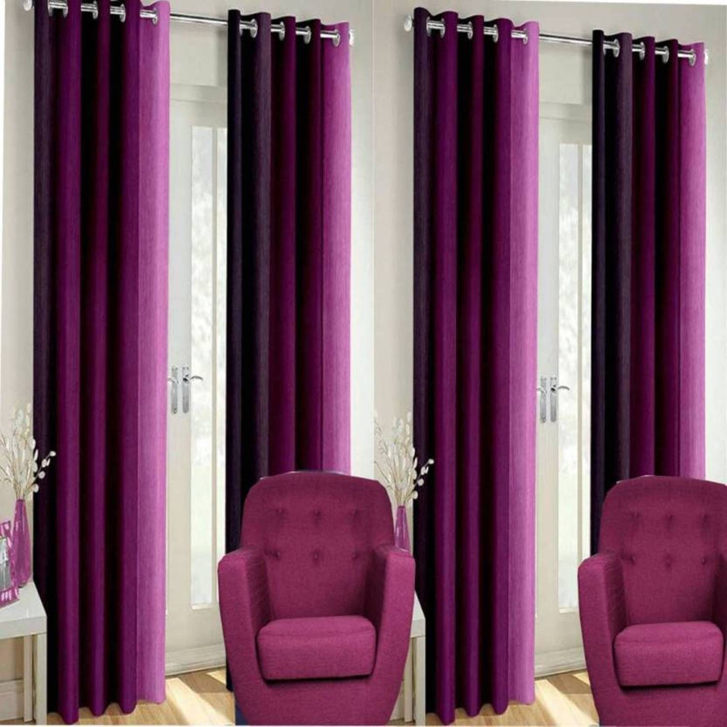     			N2C Home Vertical Striped Semi-Transparent Eyelet Curtain 5 ft ( Pack of 4 ) - Purple