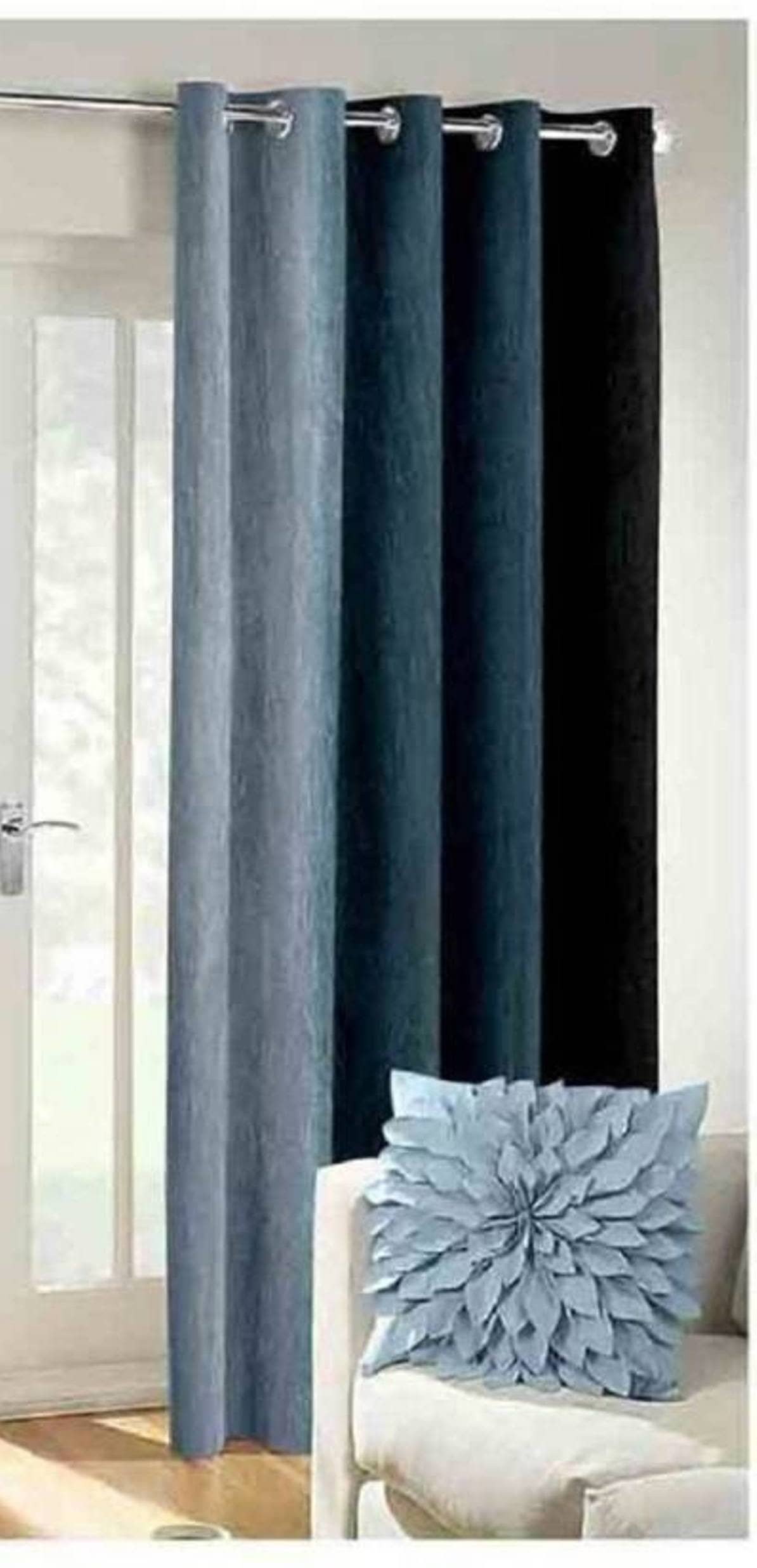 N2C Home Vertical Striped Semi-Transparent Eyelet Curtain 7 ft ( Pack of 1 ) - Black