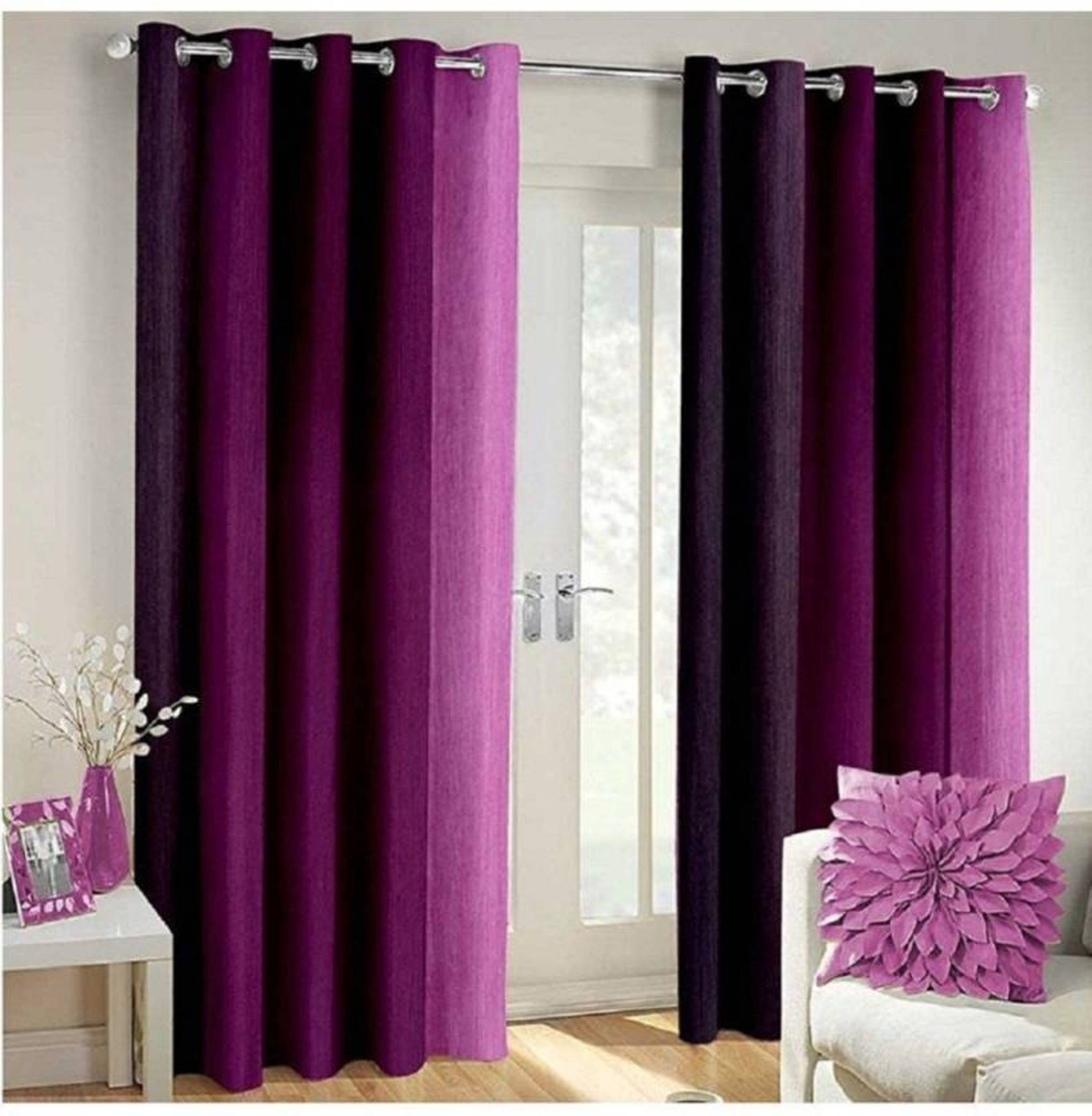 N2C Home Vertical Striped Semi-Transparent Eyelet Curtain 5 ft ( Pack of 2 ) - Purple N2C Home Vertical Striped Semi-Transparent Eyelet Curtain 5 ft ( Pack of 2 ) - Purple