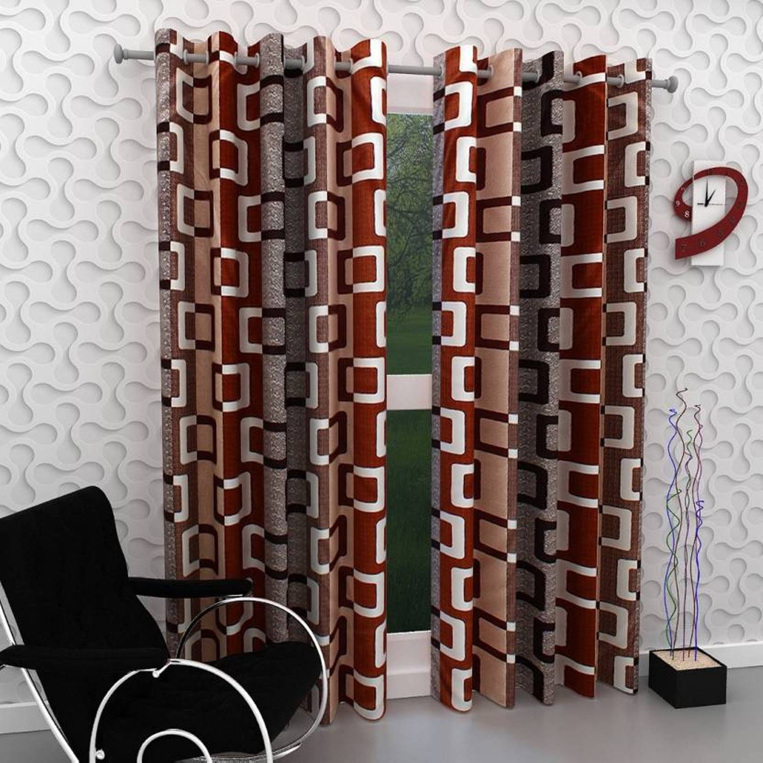N2C Home Vertical Striped Semi-Transparent Eyelet Curtain 9 ft ( Pack of 2 ) - Brown N2C Home Vertical Striped Semi-Transparent Eyelet Curtain 9 ft ( Pack of 2 ) - Brown