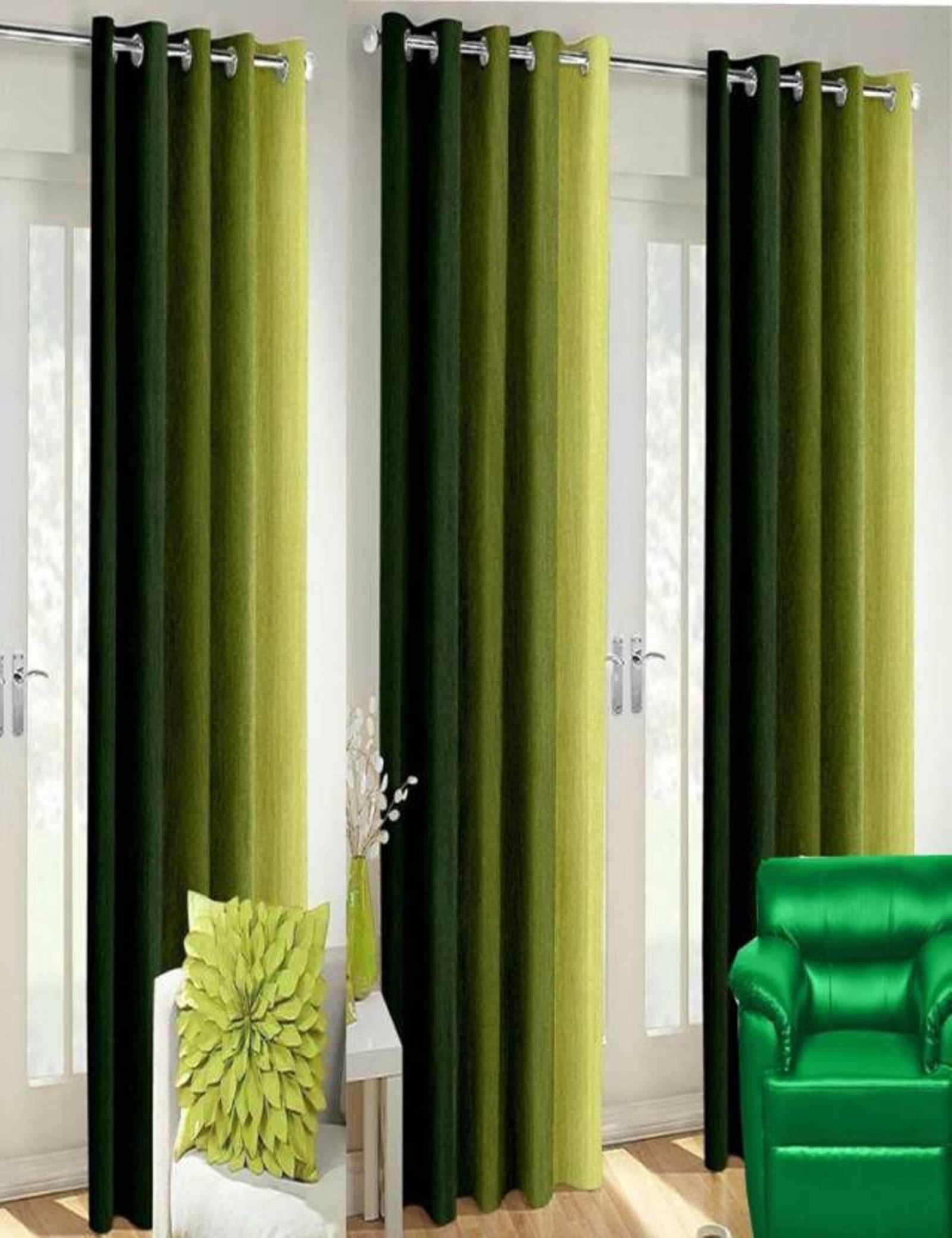     			N2C Home Vertical Striped Semi-Transparent Eyelet Curtain 7 ft ( Pack of 3 ) - Green