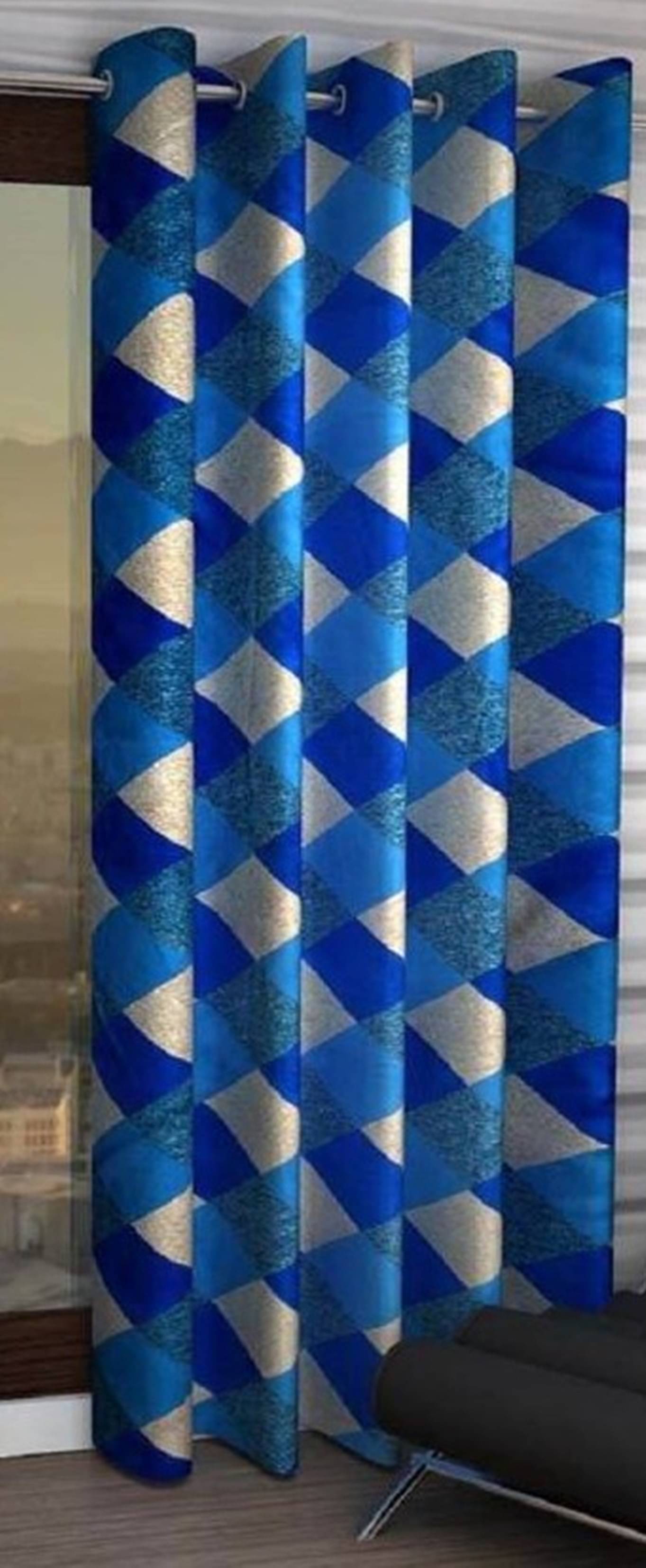N2C Home Vertical Striped Semi-Transparent Eyelet Curtain 9 ft ( Pack of 1 ) - Blue N2C Home Vertical Striped Semi-Transparent Eyelet Curtain 9 ft ( Pack of 1 ) - Blue