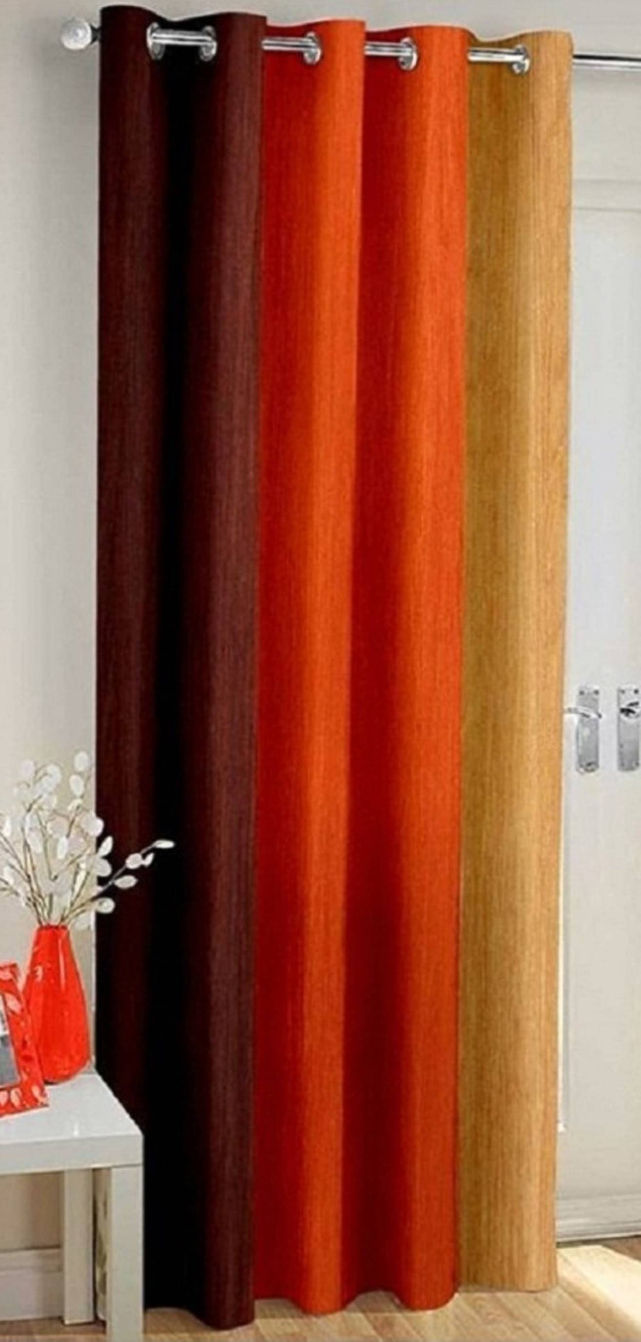     			N2C Home Vertical Striped Semi-Transparent Eyelet Curtain 5 ft ( Pack of 1 ) - Orange