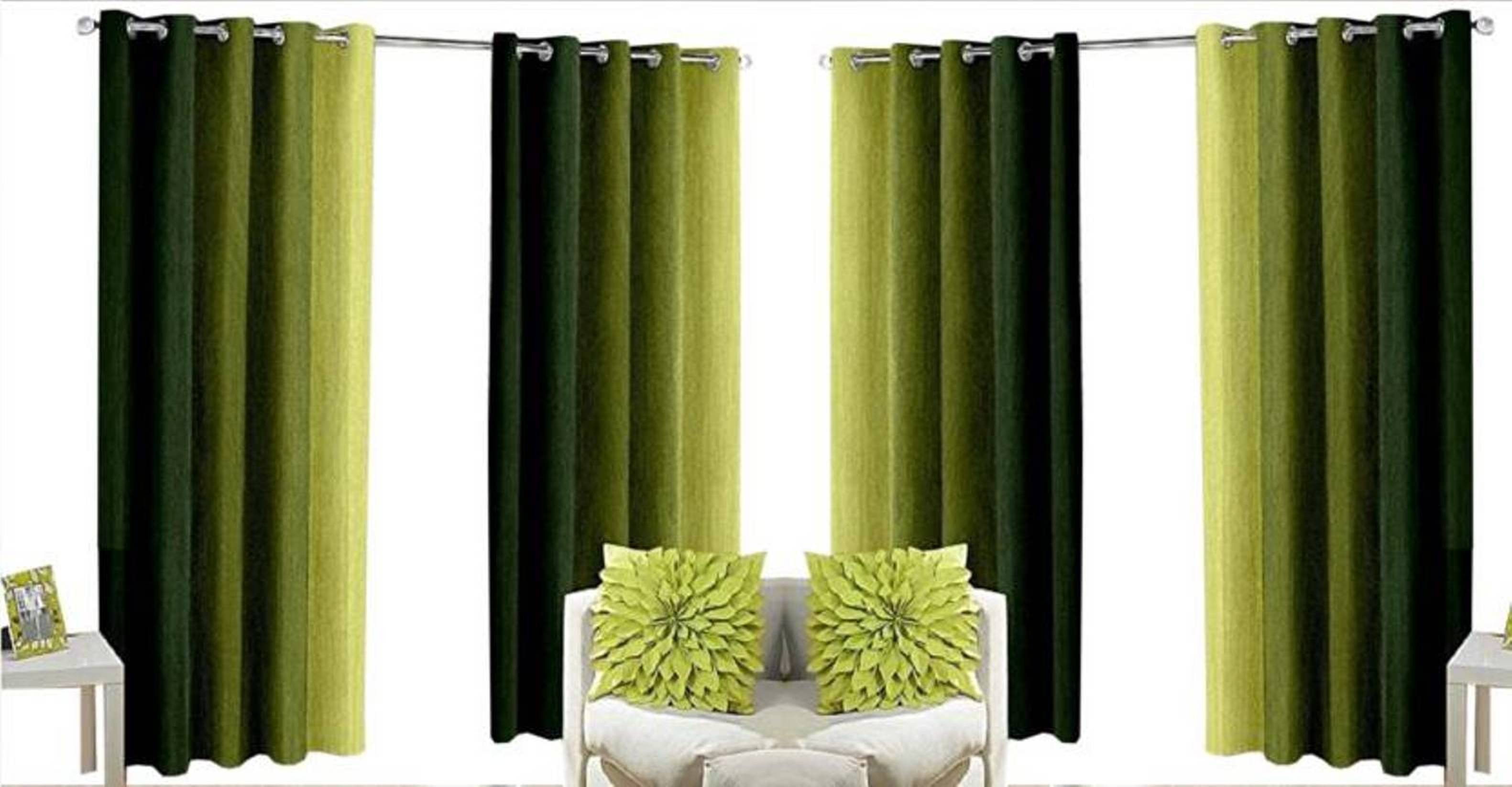     			N2C Home Vertical Striped Semi-Transparent Eyelet Curtain 5 ft ( Pack of 4 ) - Green