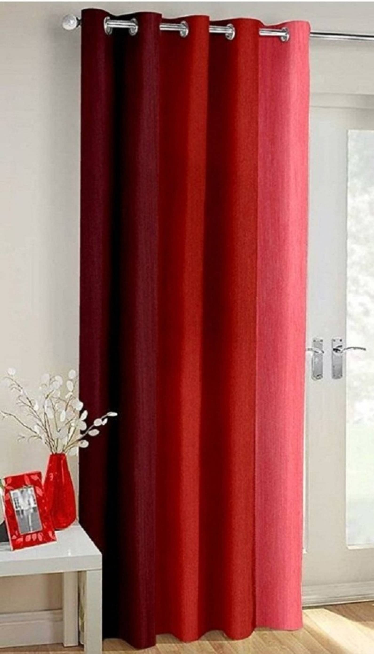 N2C Home Vertical Striped Semi-Transparent Eyelet Curtain 7 ft ( Pack of 1 ) - Red