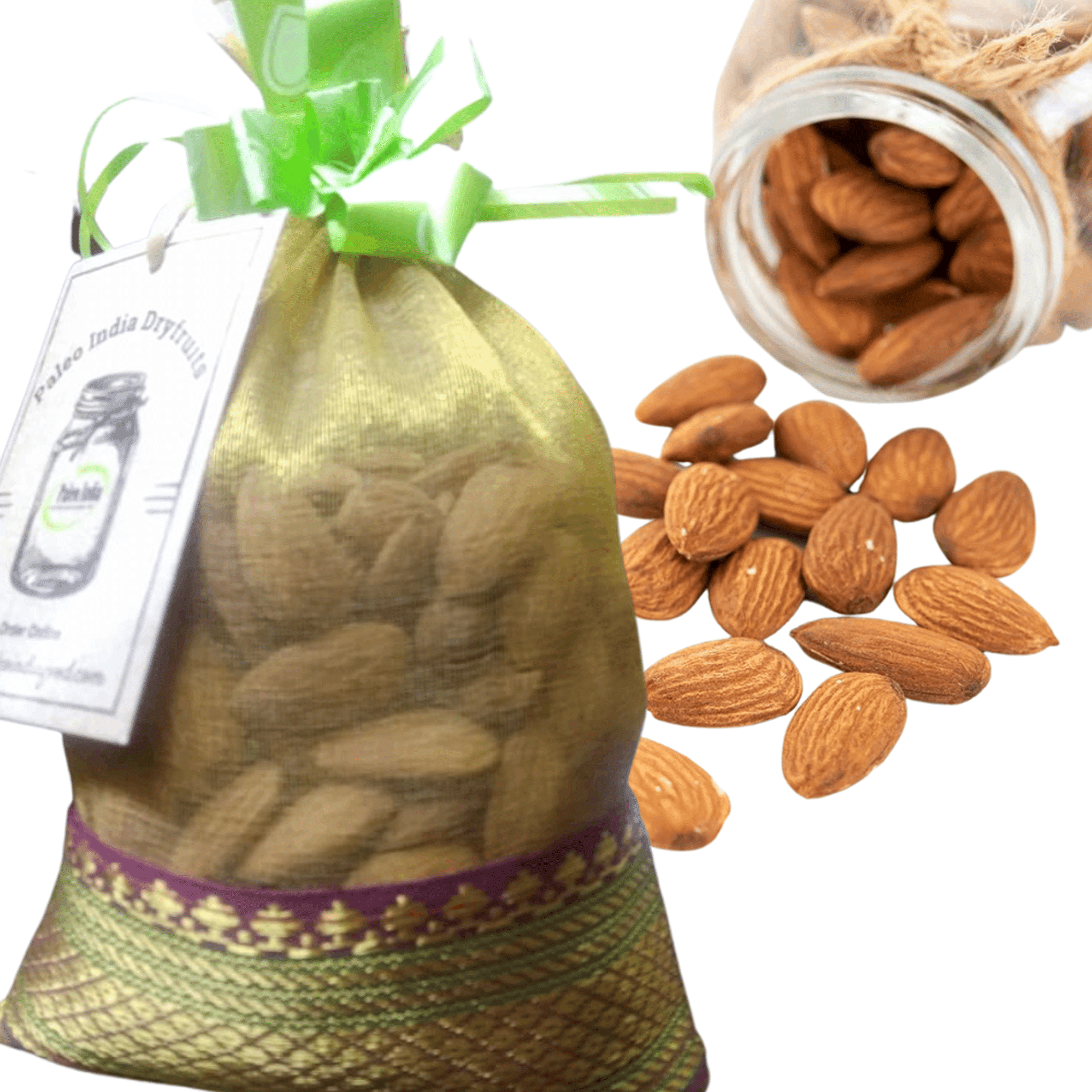 Paleo India 400g Almonds Badam Gifts Potli Badam Giri Dry Fruits     			Paleo India 400g Almonds Badam Gifts Potli Badam Giri Dry Fruits