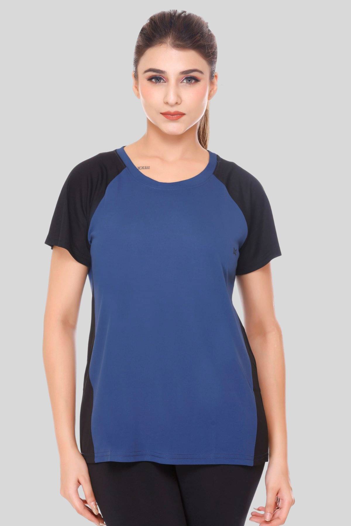     			White Moon Blue Polyester Lycra Tees - Single