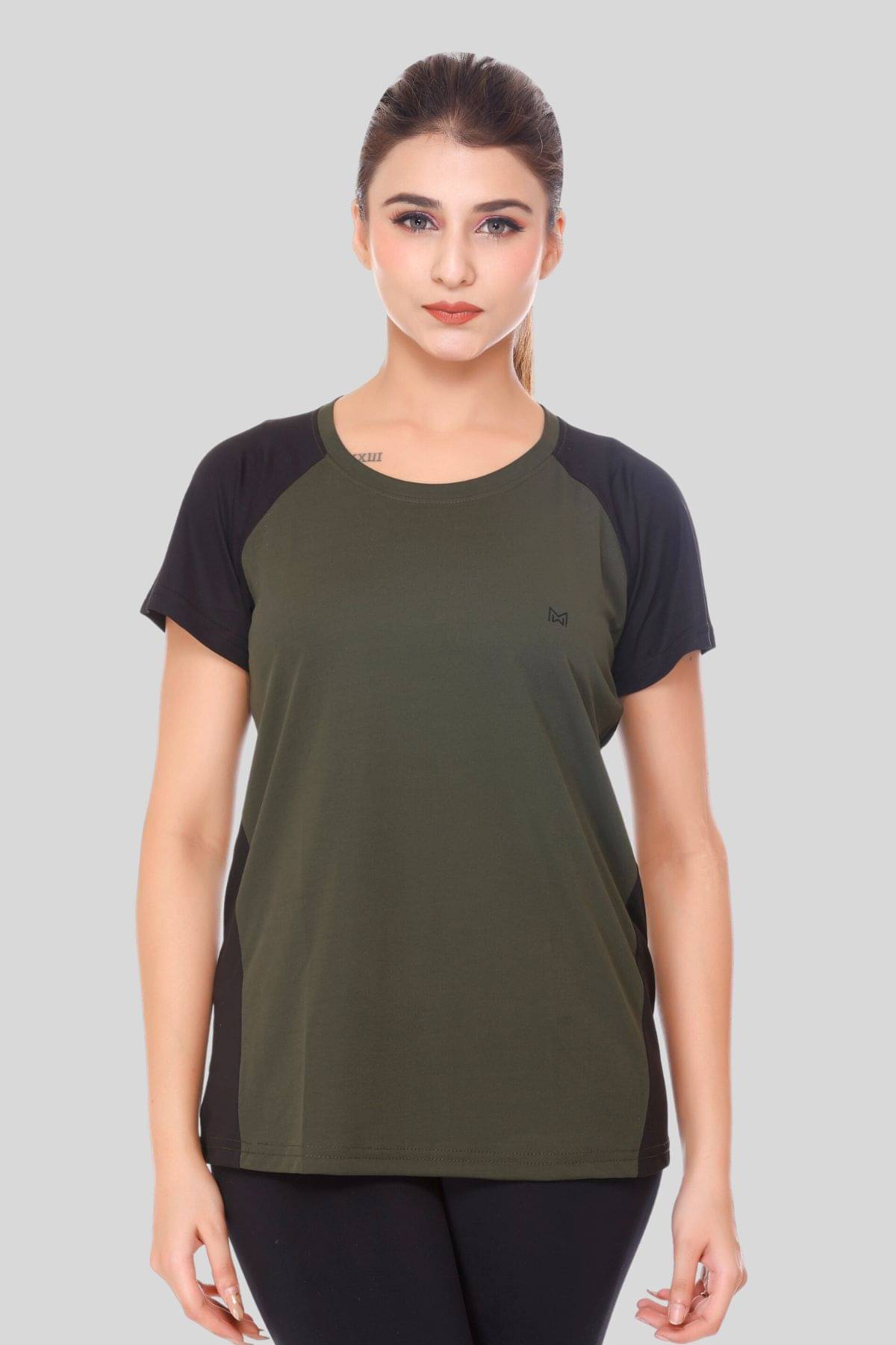 White Moon Olive Green Polyester Lycra Tees - Single White Moon Olive Green Polyester Lycra Tees - Single