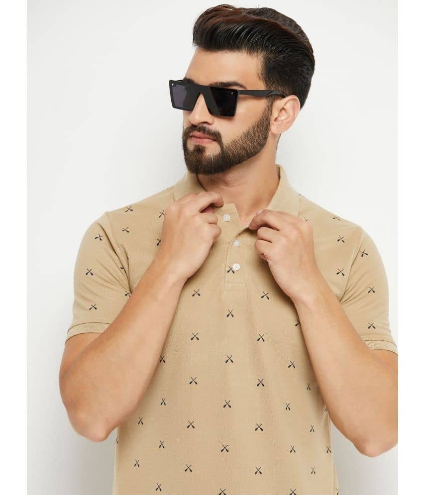 ZEBULUN Pack of 1 Cotton Blend Regular Fit Printed Half Sleeves Men's Polo T Shirt ( Beige )