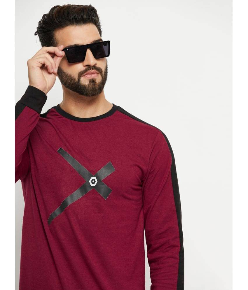 ZEBULUN Cotton Blend Regular Fit Printed Full Sleeves Men's T-Shirt - Maroon ( Pack of 1 )     			ZEBULUN Cotton Blend Regular Fit Printed Full Sleeves Men's T-Shirt - Maroon ( Pack of 1 )