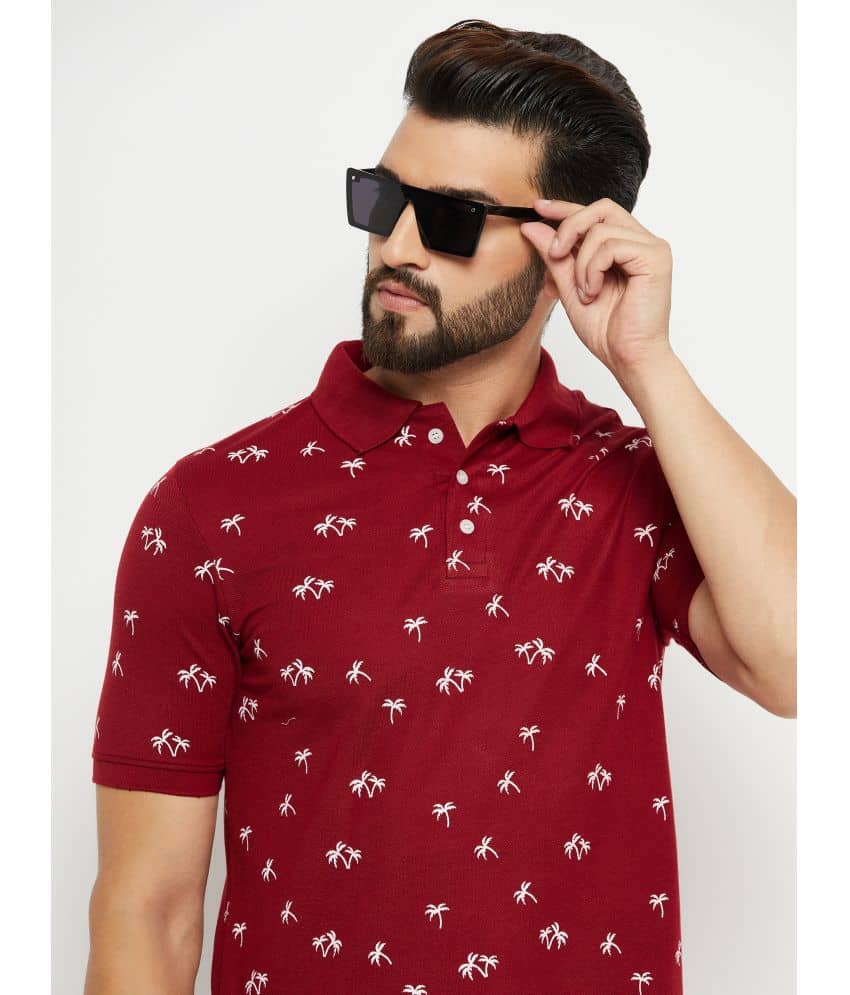 ZEBULUN Pack of 1 Cotton Blend Regular Fit Printed Half Sleeves Men's Polo T Shirt ( Maroon )
