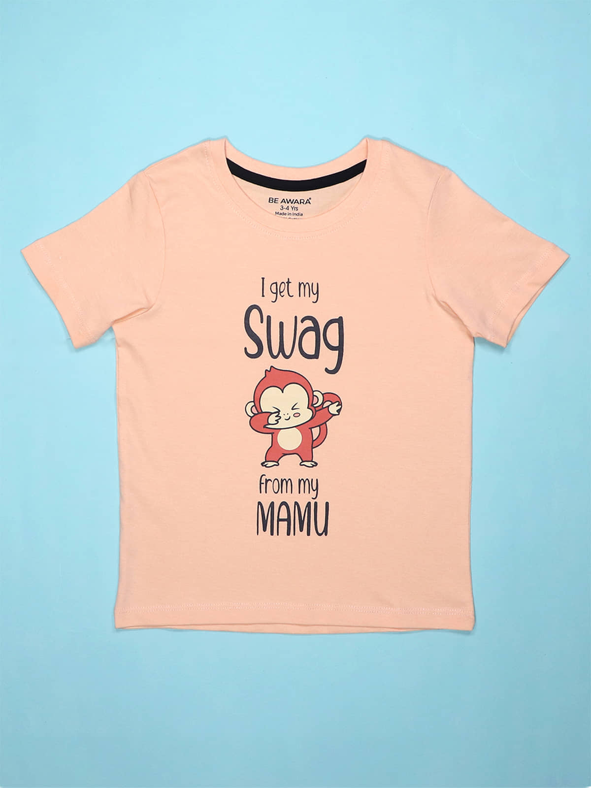Be Awara Pack of 1 Boys Cotton T-Shirt ( Peach Puff )