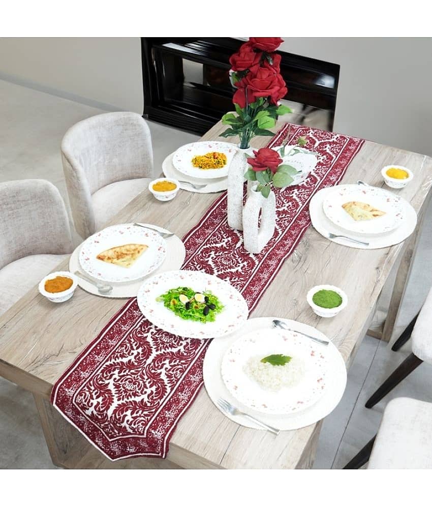 FURNISHING HUT Jute 6 Seater Table Runner ( 180 cm x 34 cm ) Single - Maroon