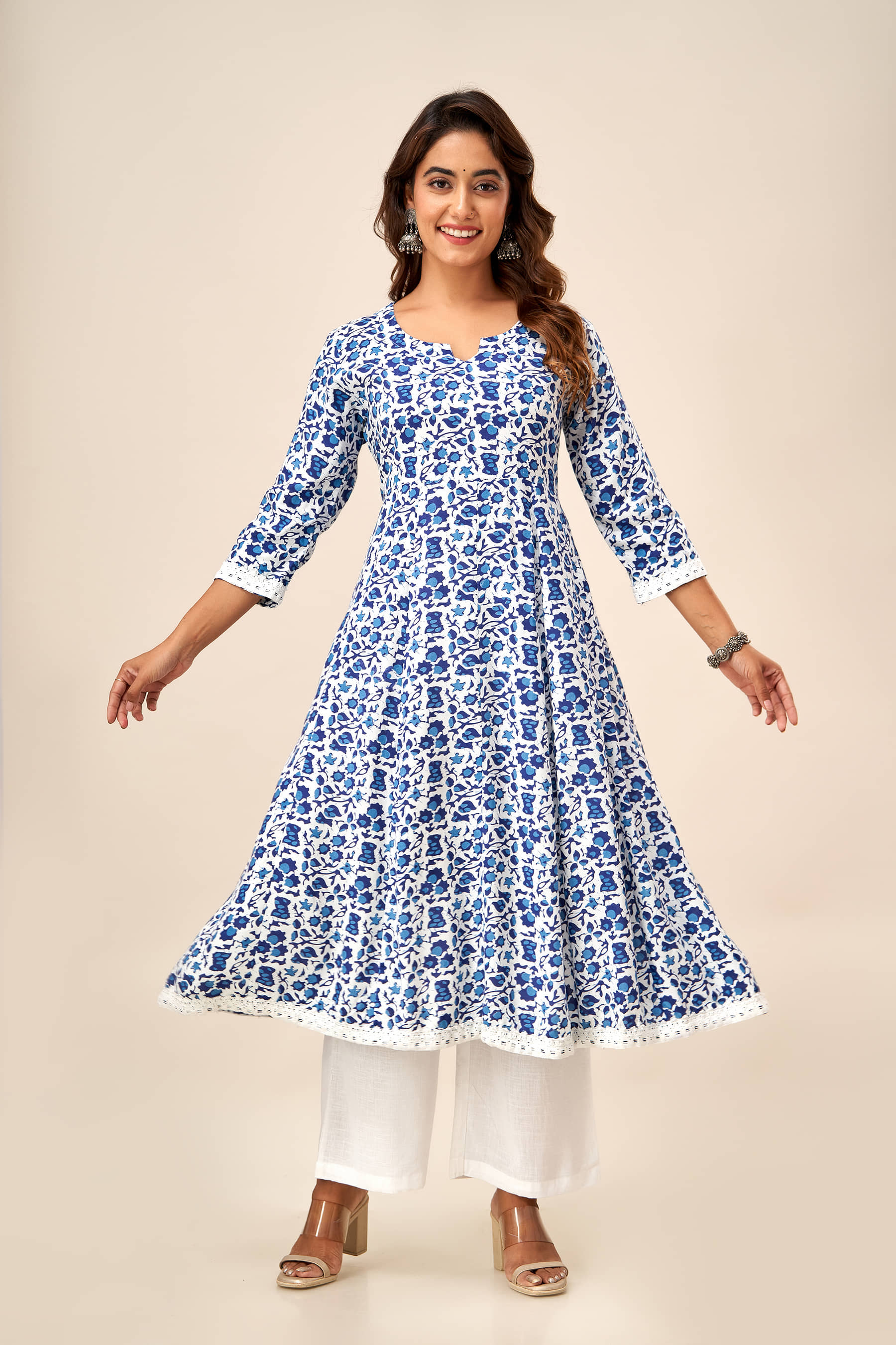 FabbibaPrints Viscose Printed Anarkali Women's Kurti - Blue ( Pack of 1 ) - Kurtis, Tunics | Buy online on ZillyBuy