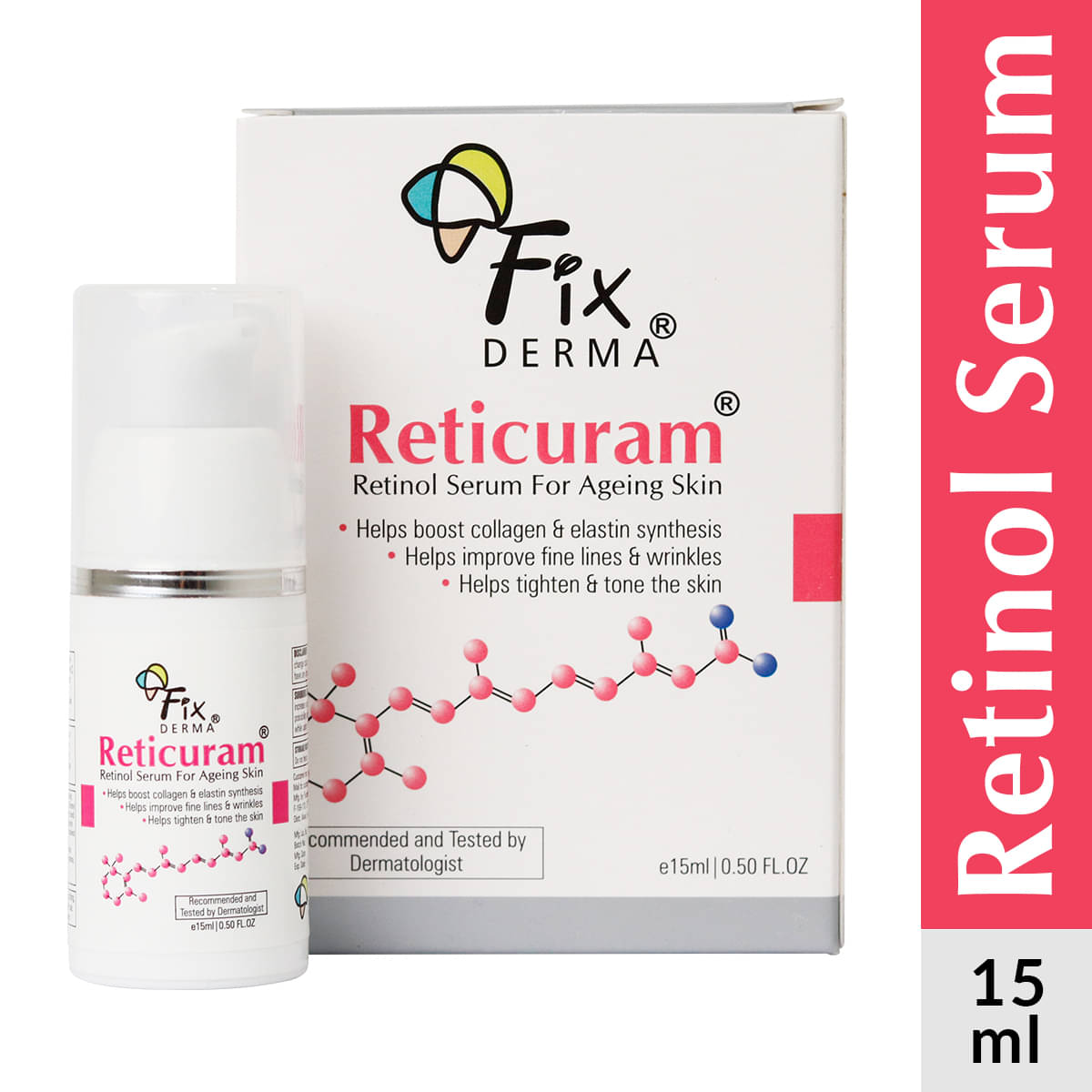     			Fixderma Reticuram for Fine Lines & Wrinkles, Anti Aging Serum, Boost Collagen 15 ml, (Pack of 1)