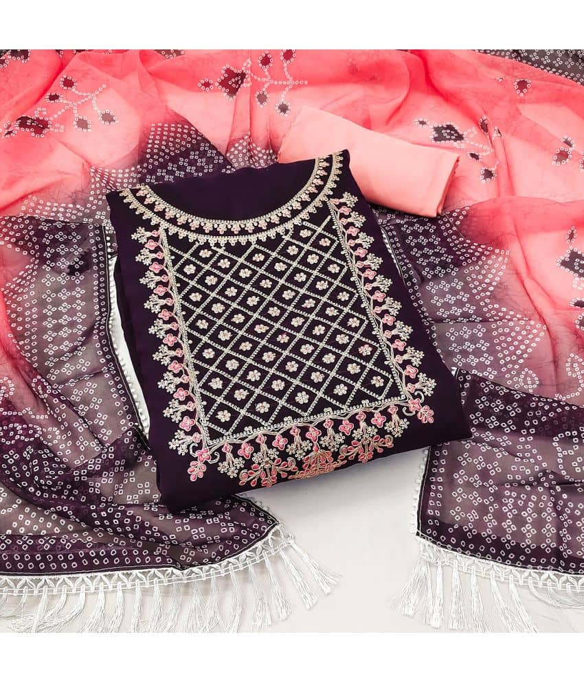 Gazal Fashions Unstitched Georgette Embroidered Dress Material - Purple ( Pack of 1 ) - Unstitched Fabrics | Buy online on ZillyBuy
