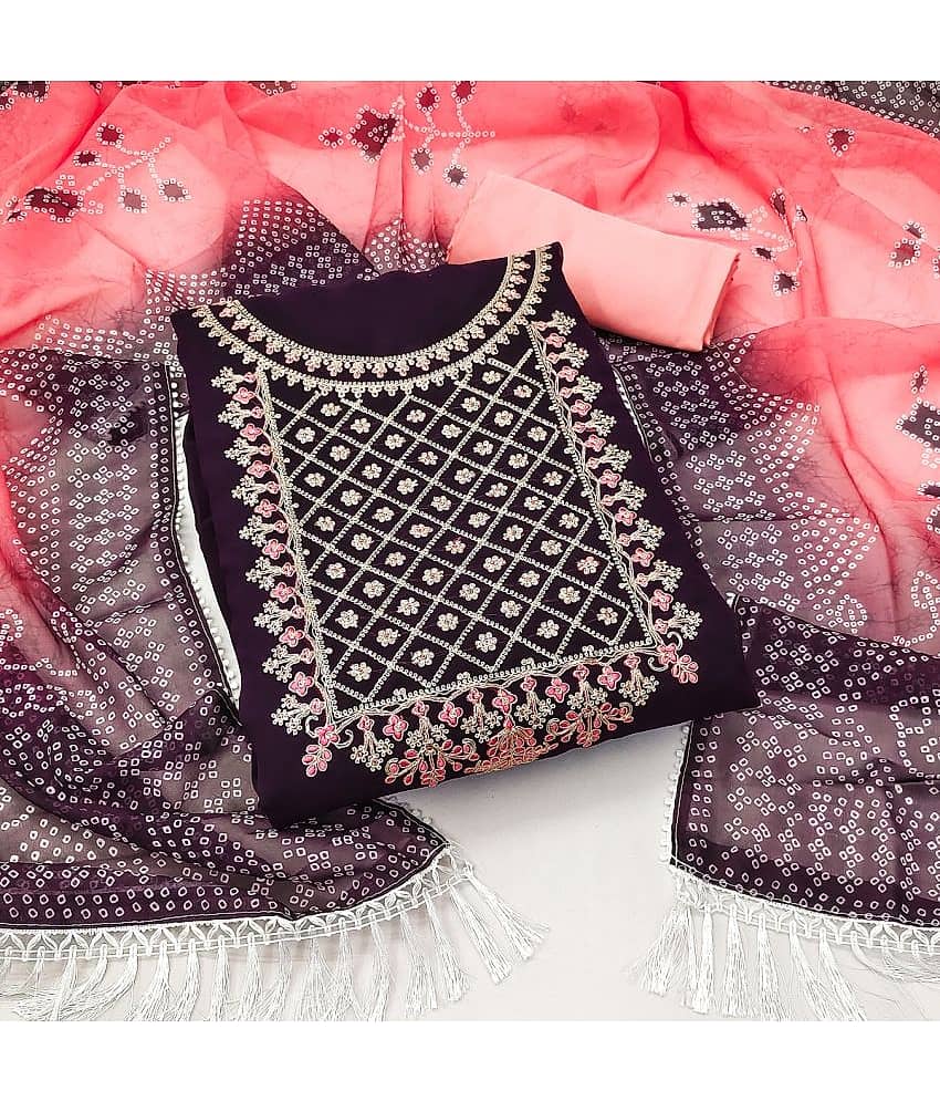 Gazal Fashions Unstitched Georgette Embroidered Dress Material - Purple ( Pack of 1 ) - Unstitched Fabrics | Buy online on ZillyBuy