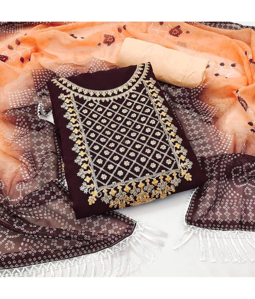Gazal Fashions Unstitched Georgette Embroidered Dress Material - Brown ( Pack of 1 ) - Unstitched Fabrics | Buy online on ZillyBuy