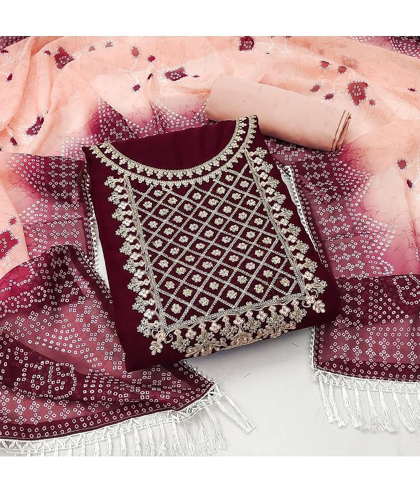 Gazal Fashions Unstitched Georgette Embroidered Dress Material - Maroon ( Pack of 1 ) - Unstitched Fabrics | Buy online on ZillyBuy