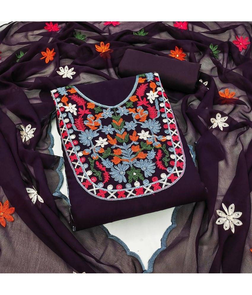    			Gazal Fashions Unstitched Georgette Embroidered Dress Material - Purple ( Pack of 1 )