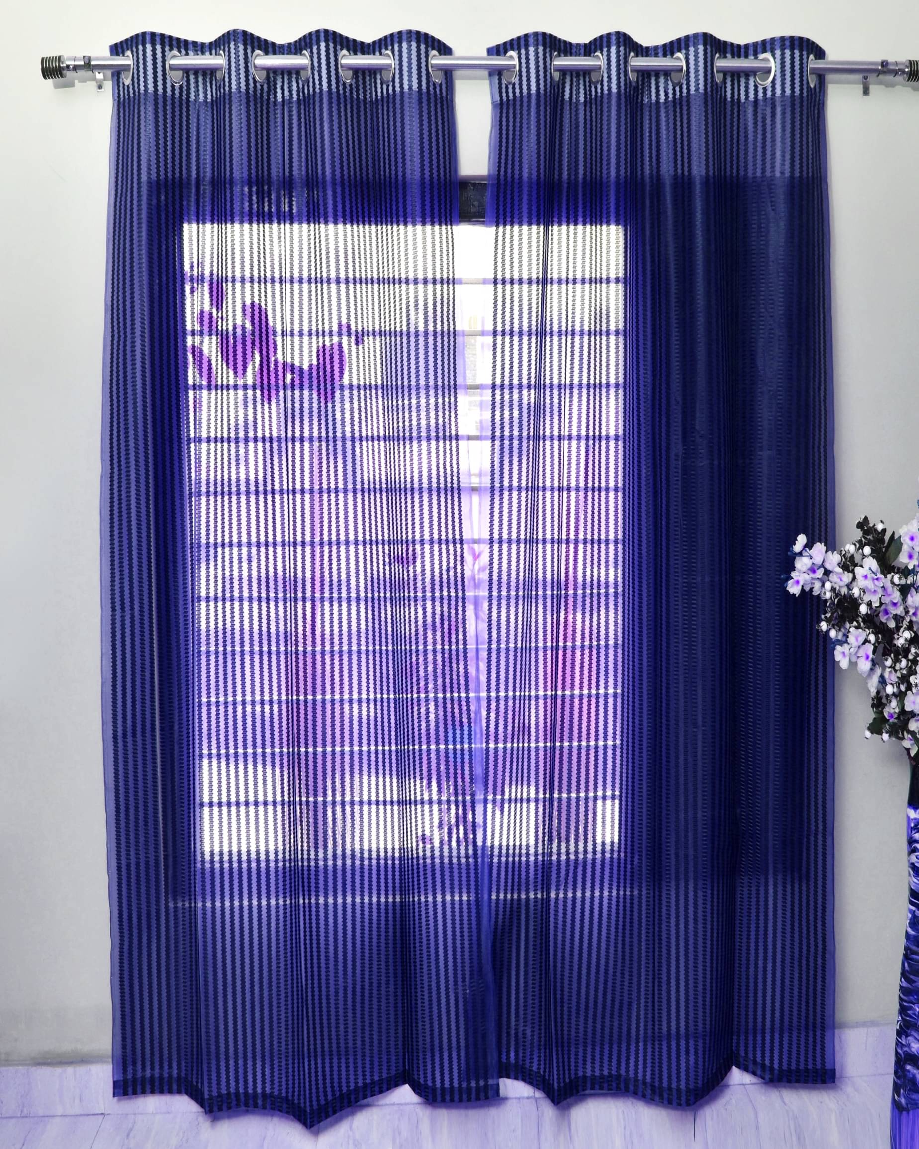     			Homefab India Textured Sheer Eyelet Curtain 5 ft ( Pack of 2 ) - Navy Blue