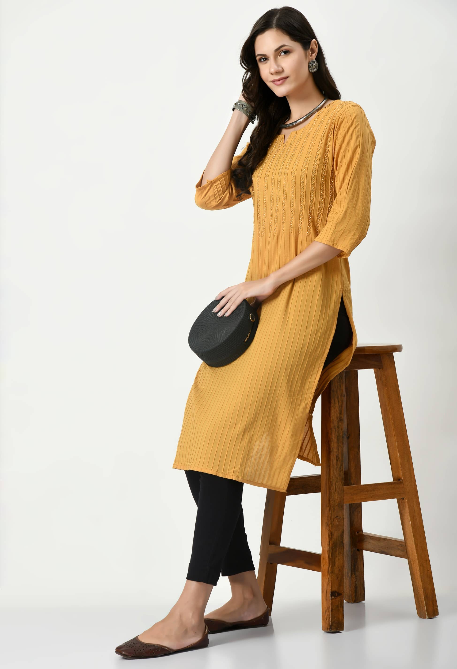 MAURYA 100% Cotton Embroidered Straight Women's Kurti - Yellow ( Pack of 1 ) - Kurtis, Tunics | Buy online on ZillyBuy